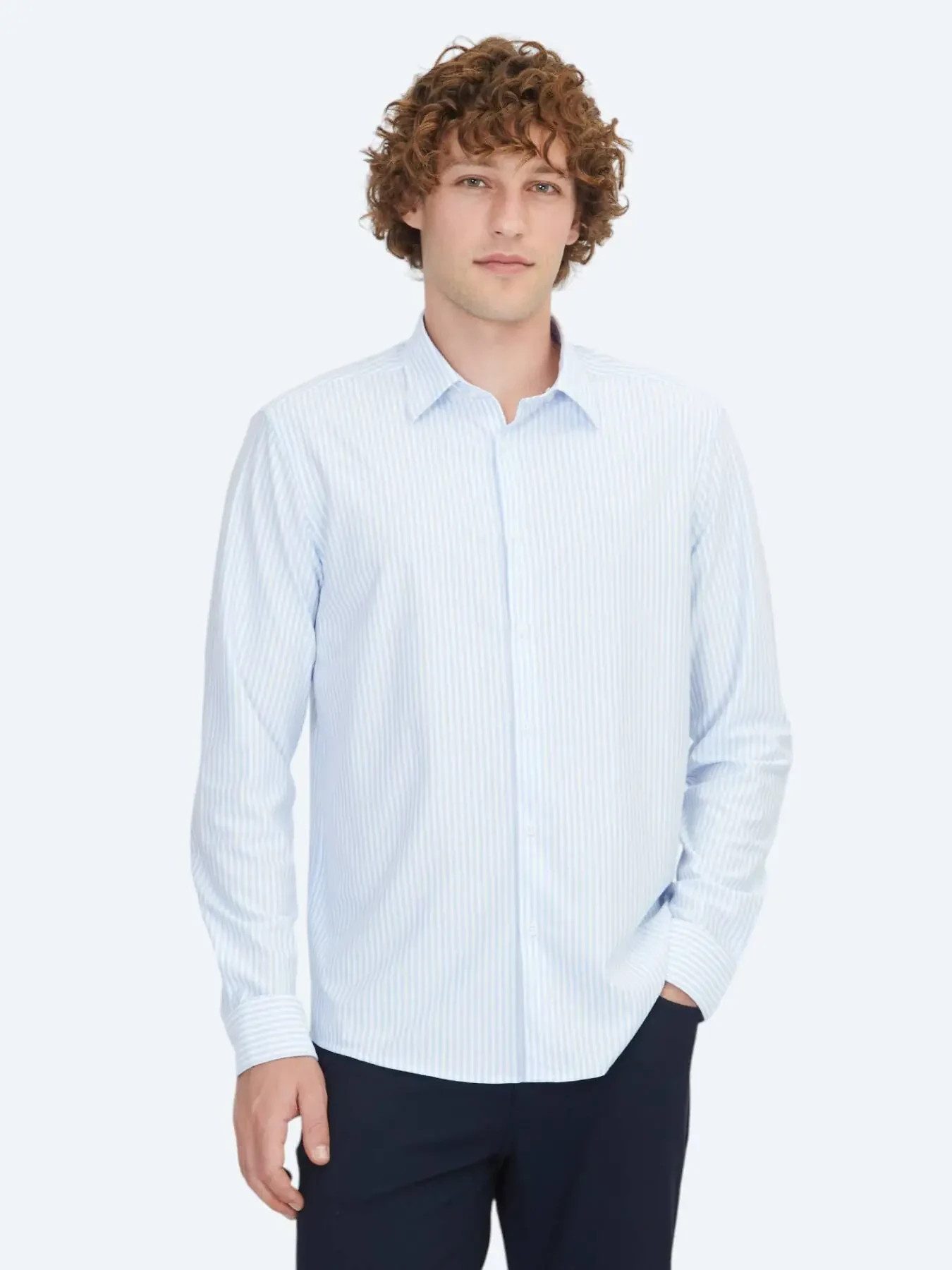 KİP Hemdbluse Blau Gestreiftes Regular Fit Strick Sport Baumwollmischung Hemd