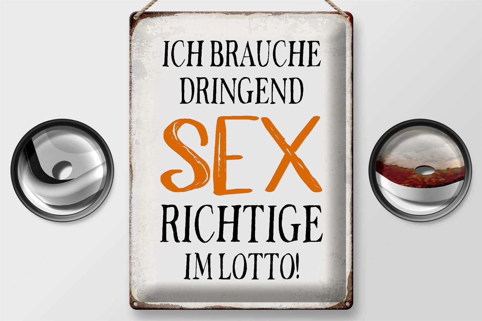 Femer GmbH Metallschild Spruch 30x40cm ich brauche dringend Sex, (1 St), gewölbte Oberfläche, abgerundete Ecken, umgeschlagene Kanten