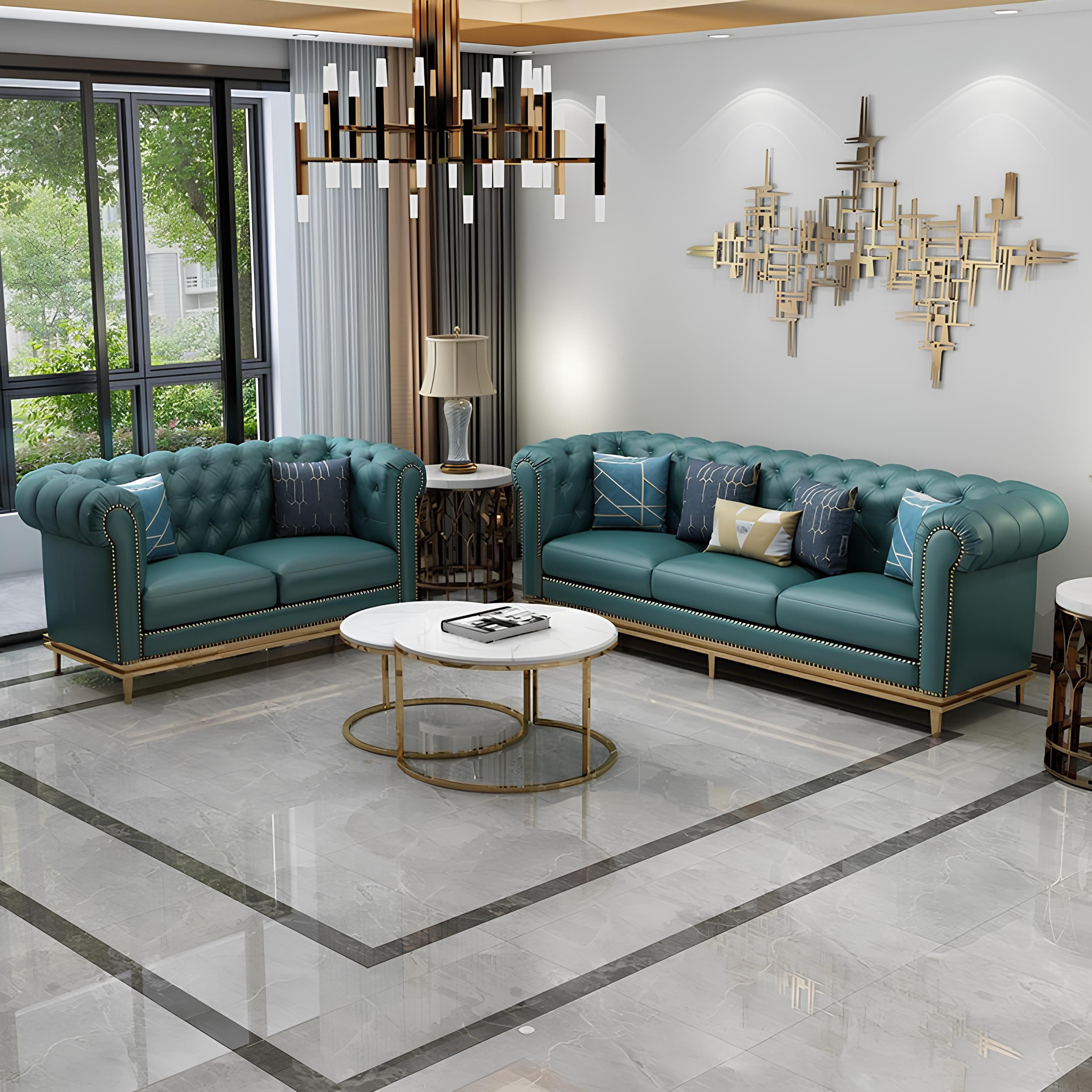 Xlmoebel 3-Sitzer Designer-Sofa aus Leder im eleganten Chesterfield-Stil, Hergestellt in Europa