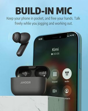 AIHOOR Kabellos Bluetooth 5.0 Immersiver Deep Bass für iOS und Android Phones In-Ear-Kopfhörer (Dynamischer Bass und klare Höhen für ein ausgewogenes und beeindruckendes Klangerlebnis., mit Mikrofon,30H Spielzeit,Sport Wasserdicht)