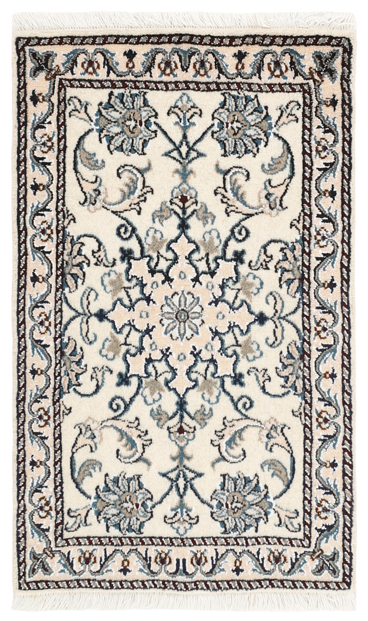 Wohnando Teppich MY-RUG Perserteppich Nain Kashmar Medaillon-Design creme 91x55cm, Rechteckig, Höhe: 12 mm, Handgeknüpfter Teppich,Handgesponnene Wolle, mit Naturfarben gegärbt