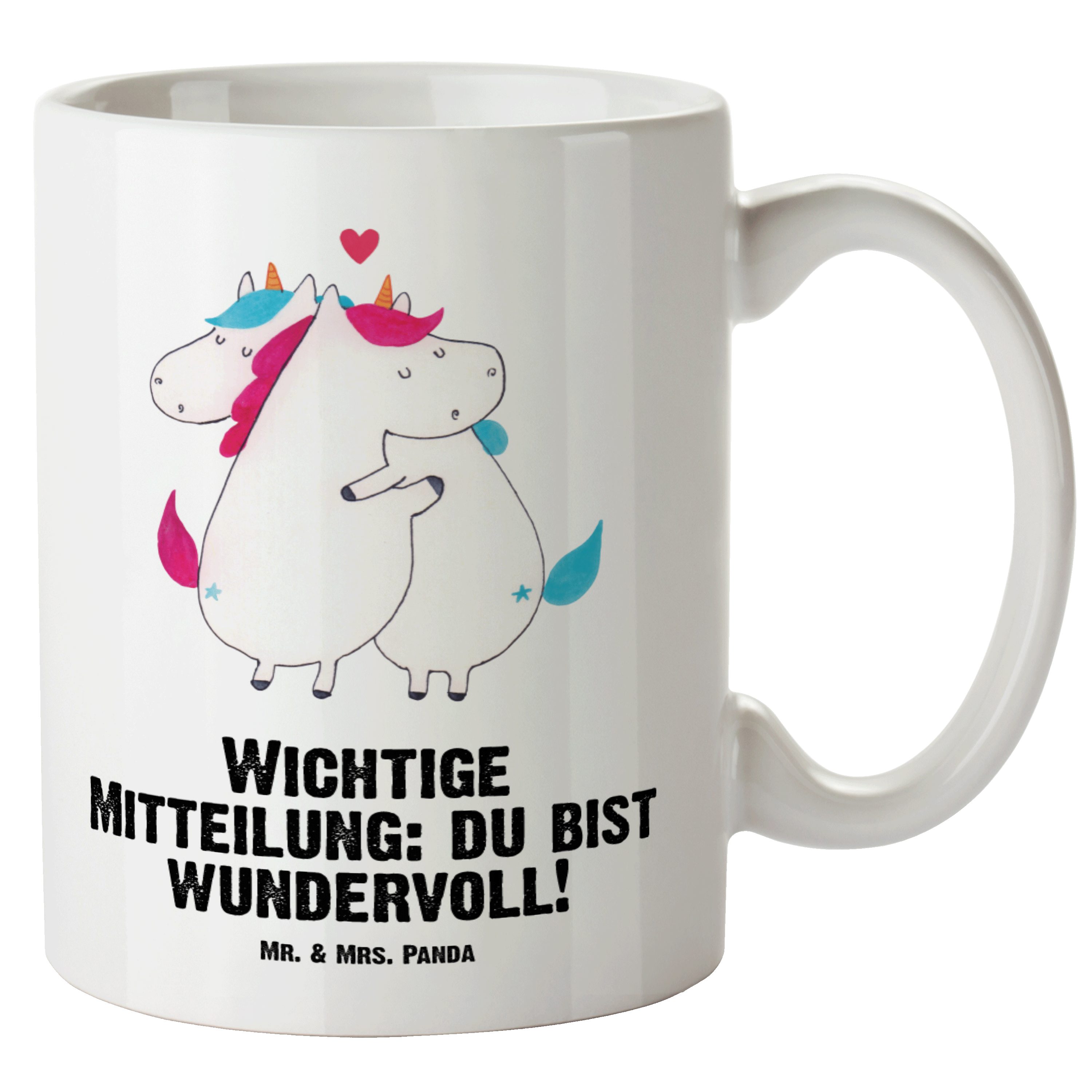 Mr. & Mrs. Panda Tasse Einhorn Mitteilung - Weiß - Geschenk, Einhörner, Einhorn Deko, XL Tas, XL Tasse Keramik