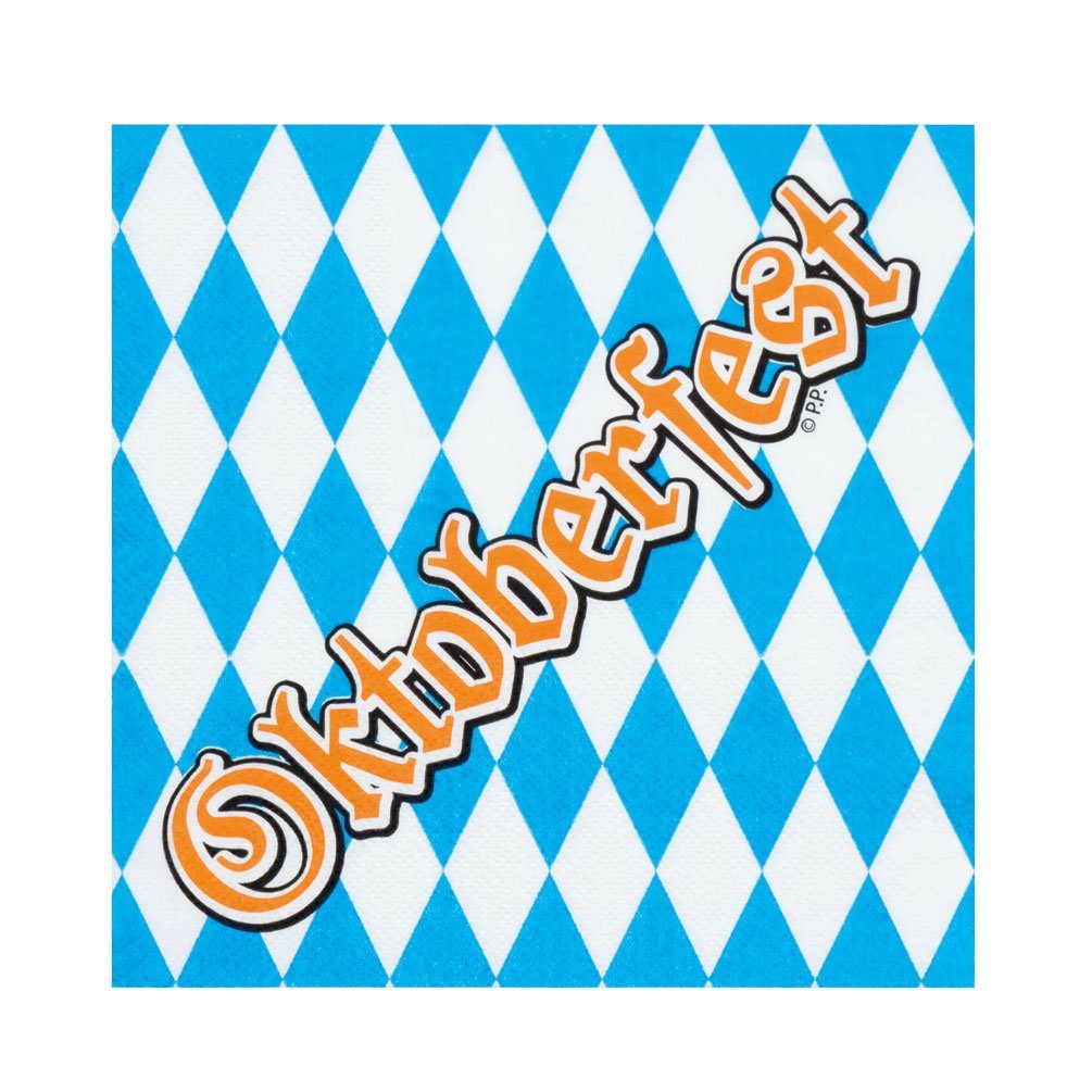 Servietten XXL Oktoberfest Bayern Karneval-Klamotten Tlg, 37 Partygeschirr Party Pappteller blau-weiß Einweggeschirr-Set Pappbecher Set