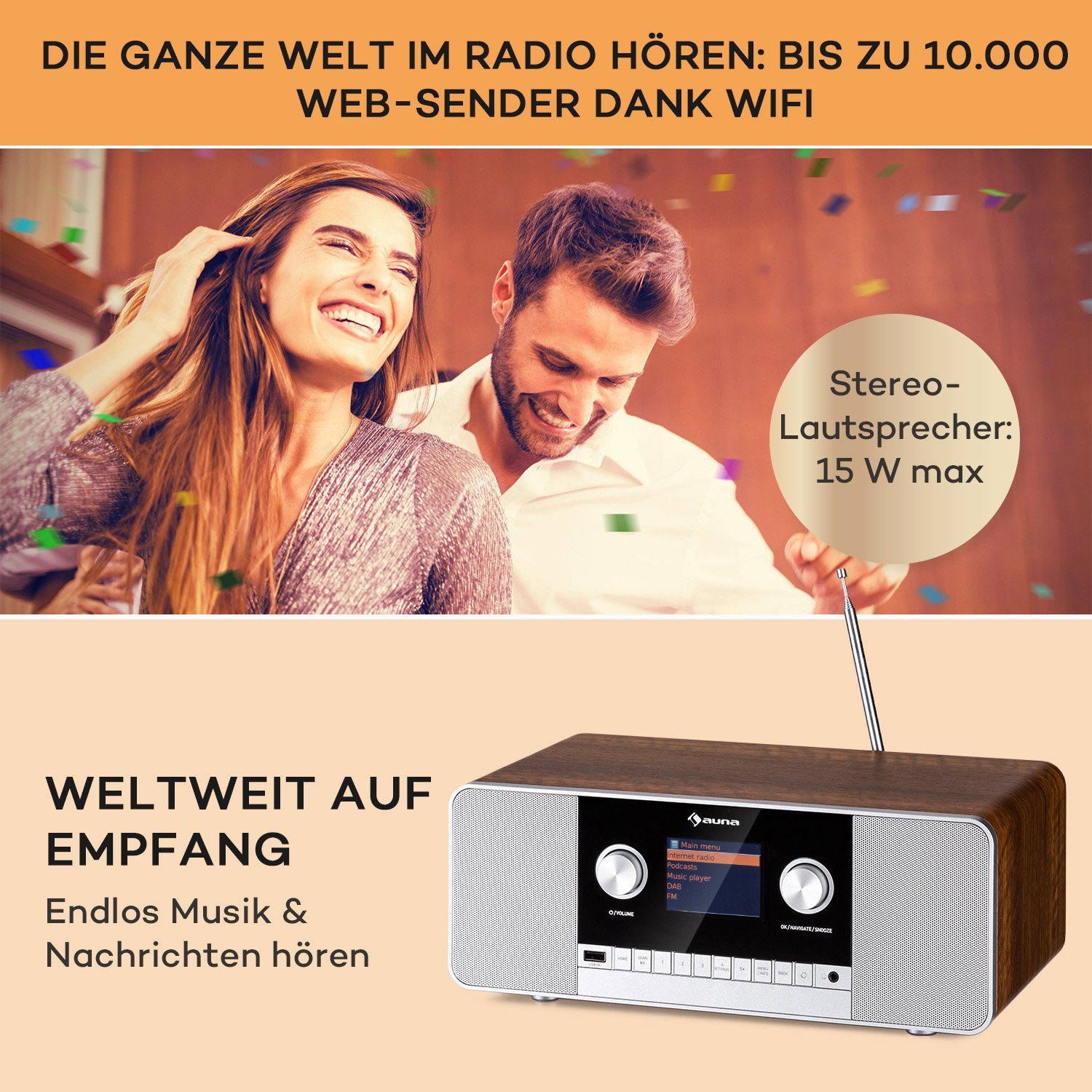 Auna Connect 120 MKII Radio (DAB+;UKW, 10 Walnuss W)