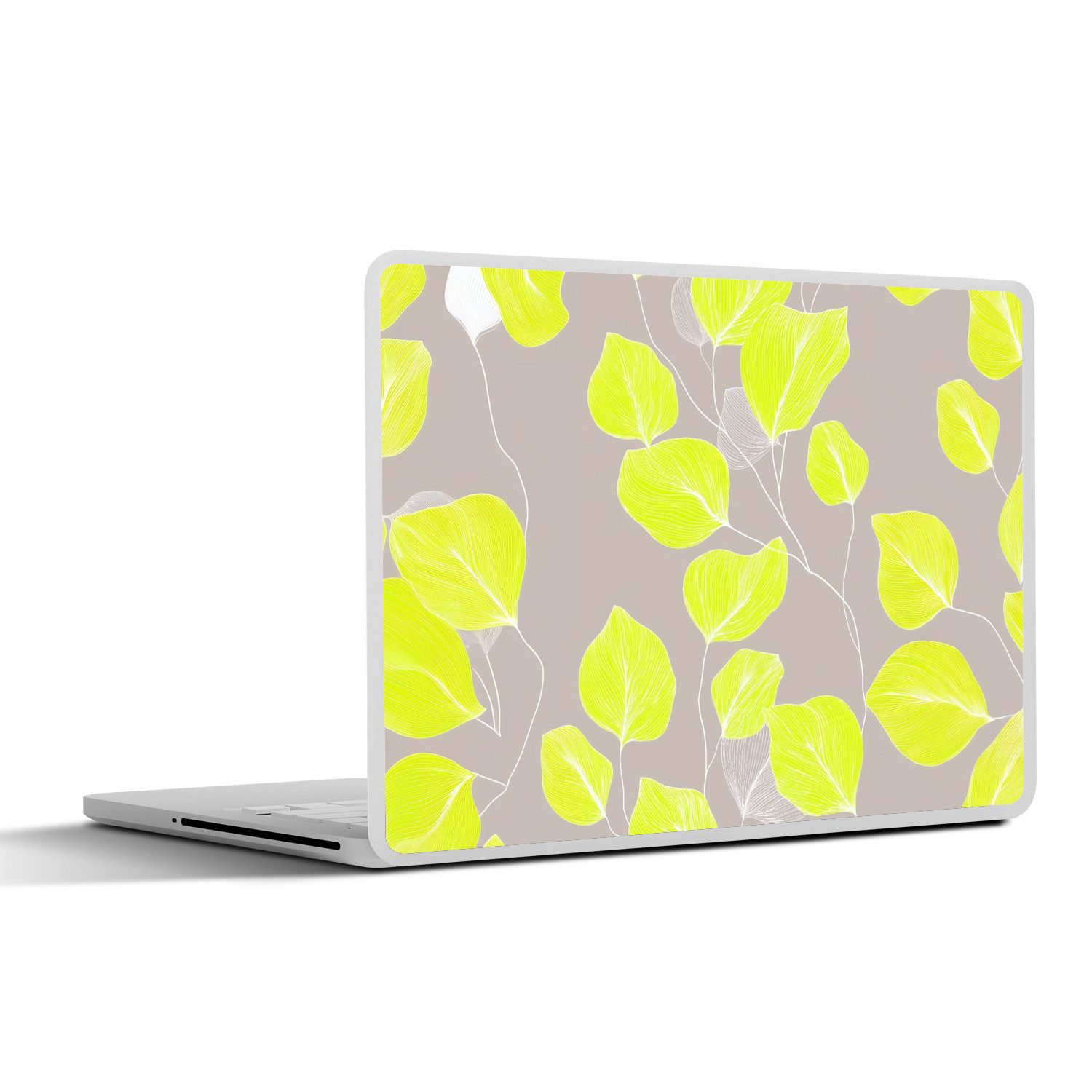 MuchoWow Laptop-Aufkleber Blätter - Neon - Gelb - Linien, (1tlg), Laptop Folien Cover, Aufkleber, Sticker, Schutz vor Kratzern, 25x18 cm
