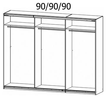 rauch Schwebetürenschrank QUADRA, B 271 cm, Braun, Grau metallic, mit Griffleisten, 3 Einlegeböden und 3 Kleiderstangen