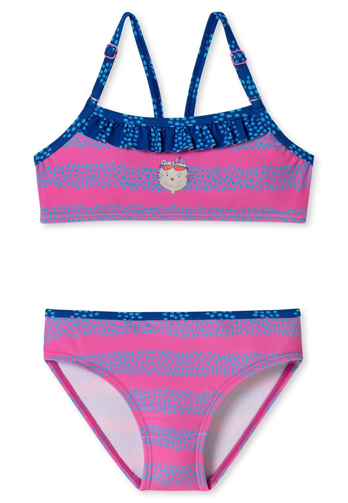 Schiesser Badeanzug Pink/Blau - Set Bade-Zweiteiler Bustier-Bikini Mädchen