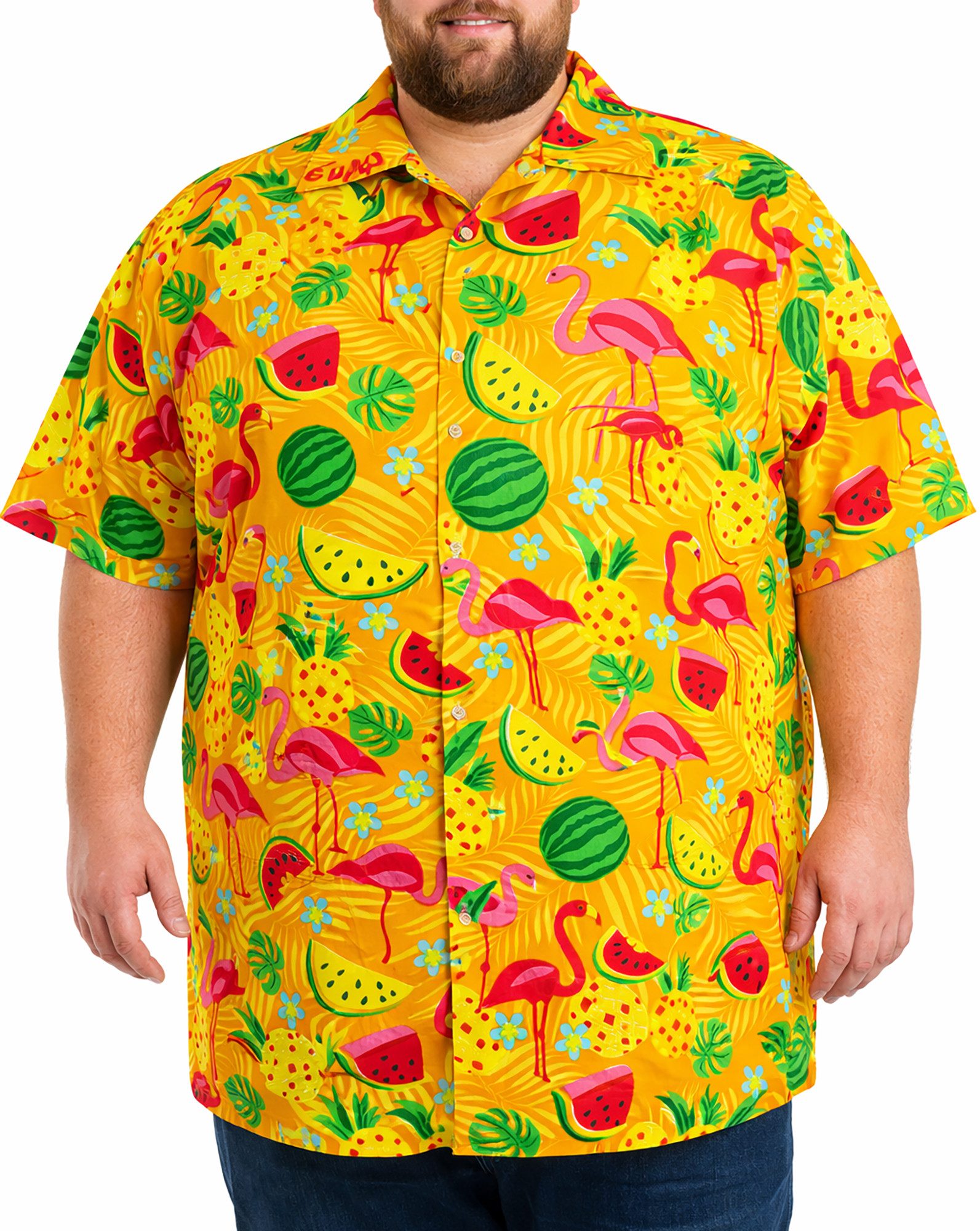 King Kameha Hawaiihemd Flamingo Melone Übergrößen 7XL-12XL Sommerhemd Kurzarm Front-Tasche