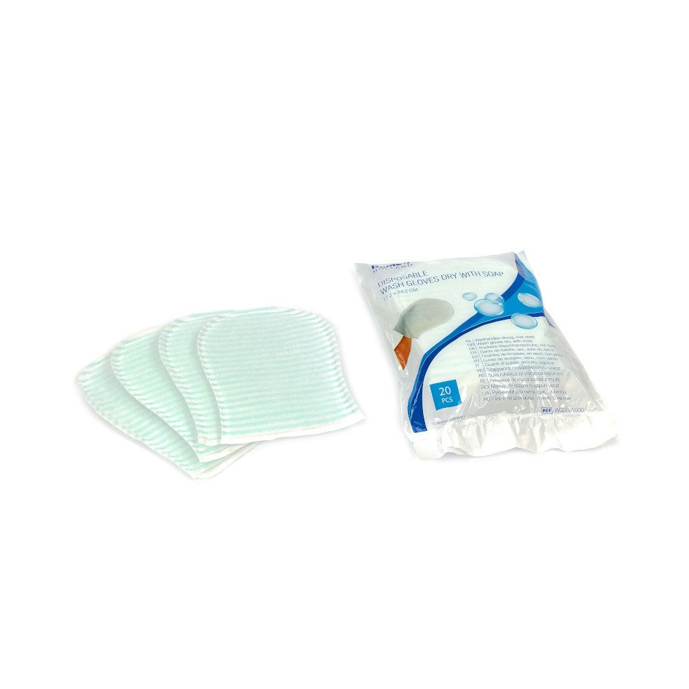 Romed Einmal-Waschhandschuh Einmalwaschhandschuhe mit Seife, trocken (Packung 20-St. 1 x 20 Stück)