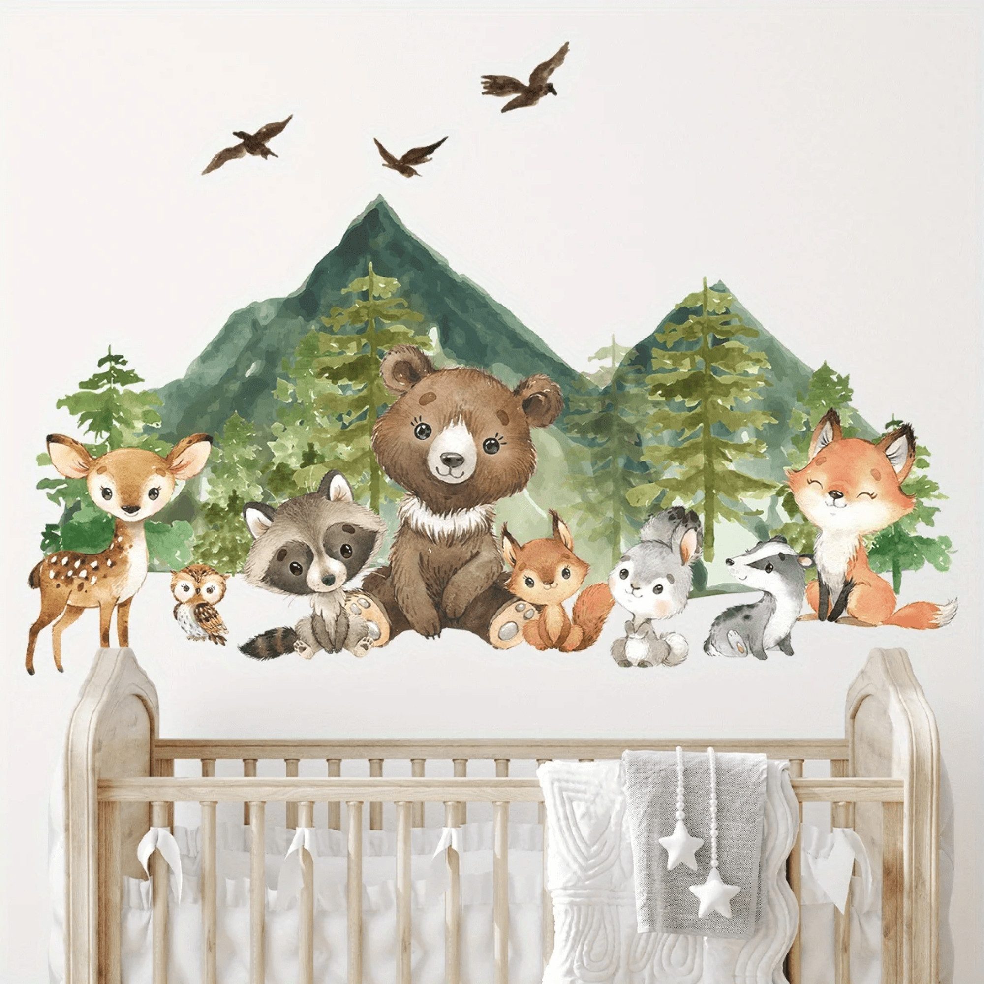 Montegoni Wandsticker Kinder Tier Wandaufkleber Dekoration (lächelndes Gesicht Bär, Hirsch, Fuchs,Baum, Bergtier Wandaufkleber), Wandtattoo mit Waldtieren für S – Bild 5 von 5