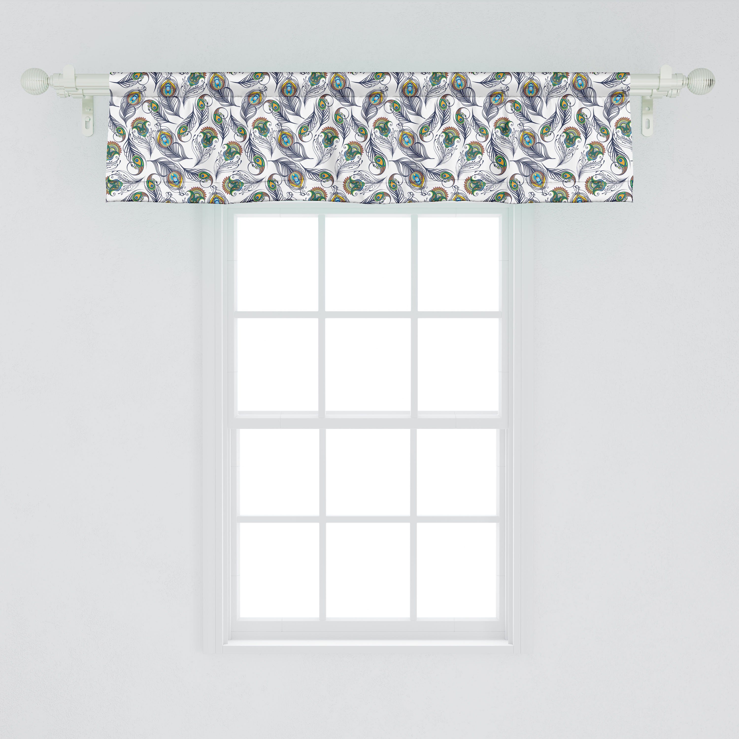 Dekor Abakuhaus, Pfauenfedern Scheibengardine Vorhang Microfaser, mit Stangentasche, Schlafzimmer Küche Volant Bohemien für