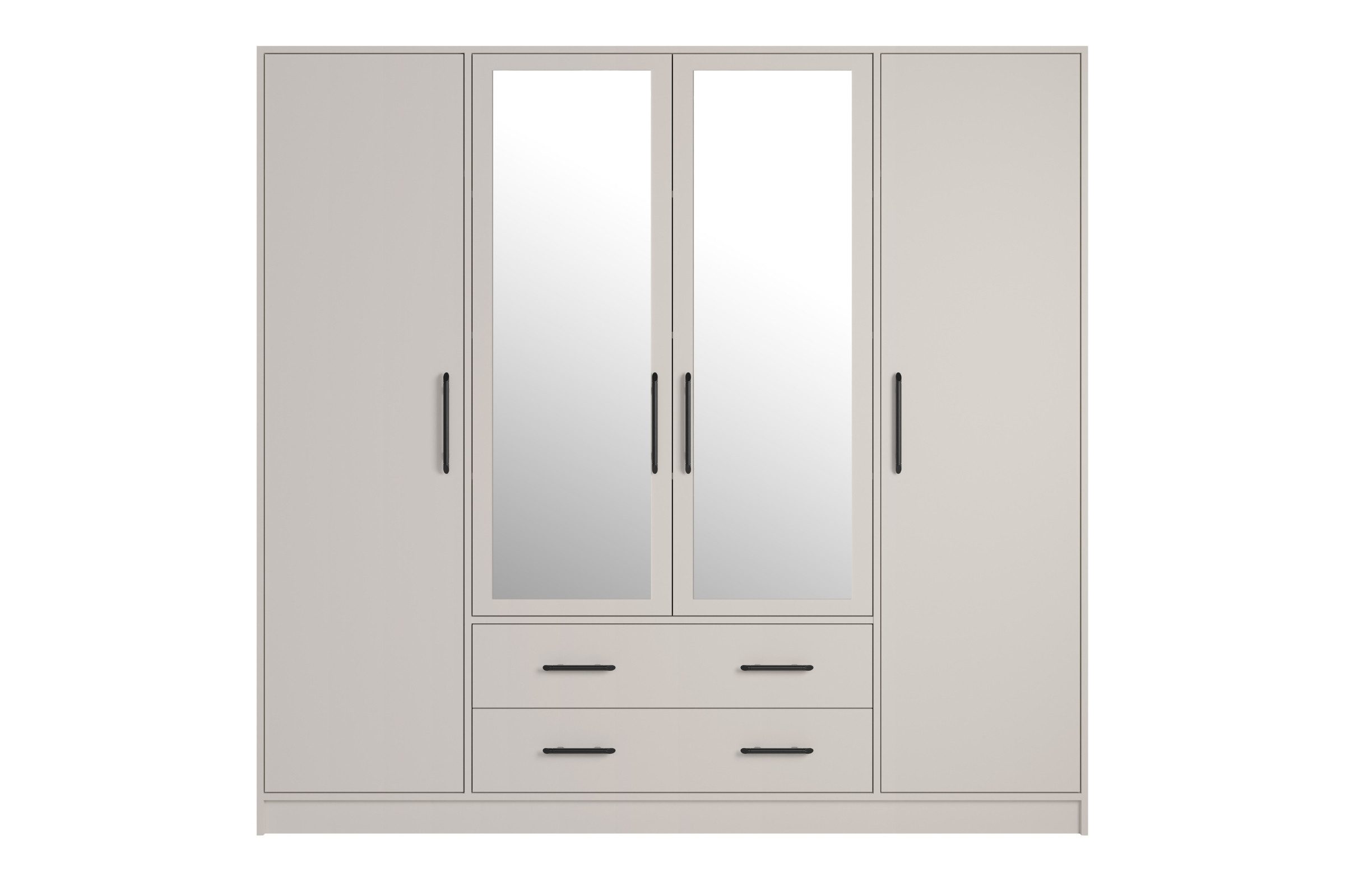 Deine Möbel 24 Kleiderschrank SAM SRL1 mit Spiegel, 4-türig, Schubladen, Farbe Cashmere (Set, 6-St., 200 cm Stauraum) Drehtürenschrank 200 cm breit mit Spiegeltür für Schlafzimmer Flur