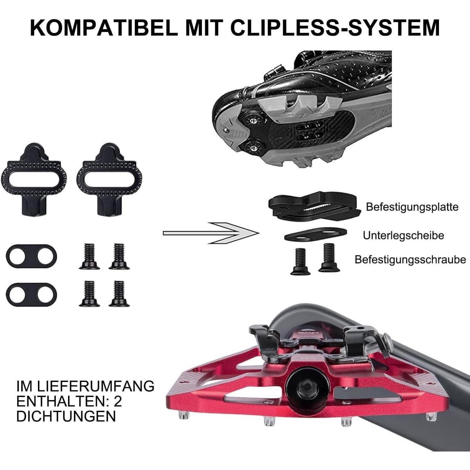 LuxusKollektion Klickpedale Fahrradpedale Klickpedale MTB Rennrad Rot Aluminium