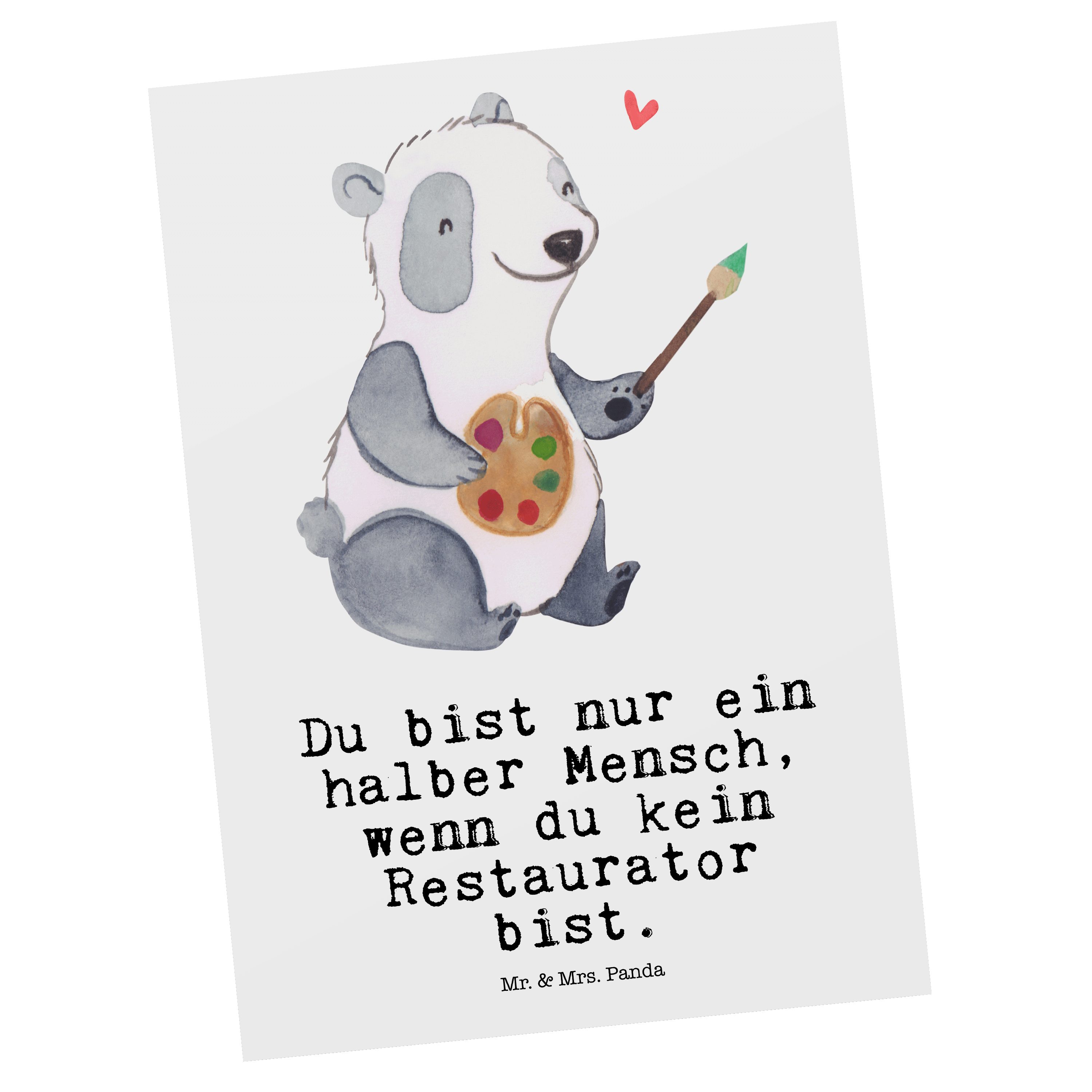 Mr. & Mrs. Panda Postkarte Restaurator mit Herz - Weiß - Geschenk, Firma, Einladung, Karte, Dank