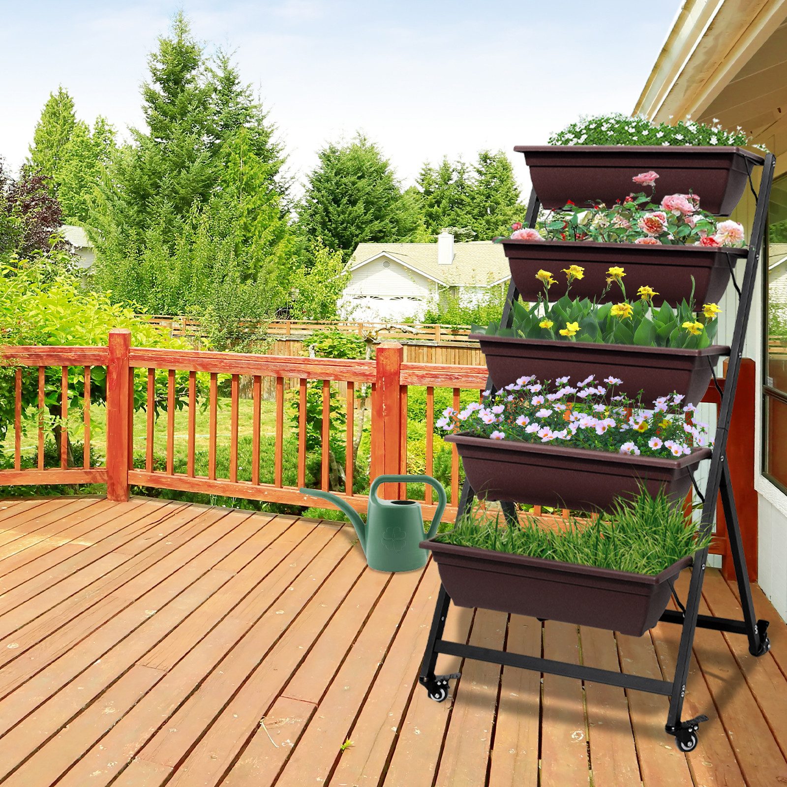 BIGTREE Pflanzentreppe Hochbeet, Blumentreppe mit Rollen,Blumenständer mit Blumenkästen (5 St)