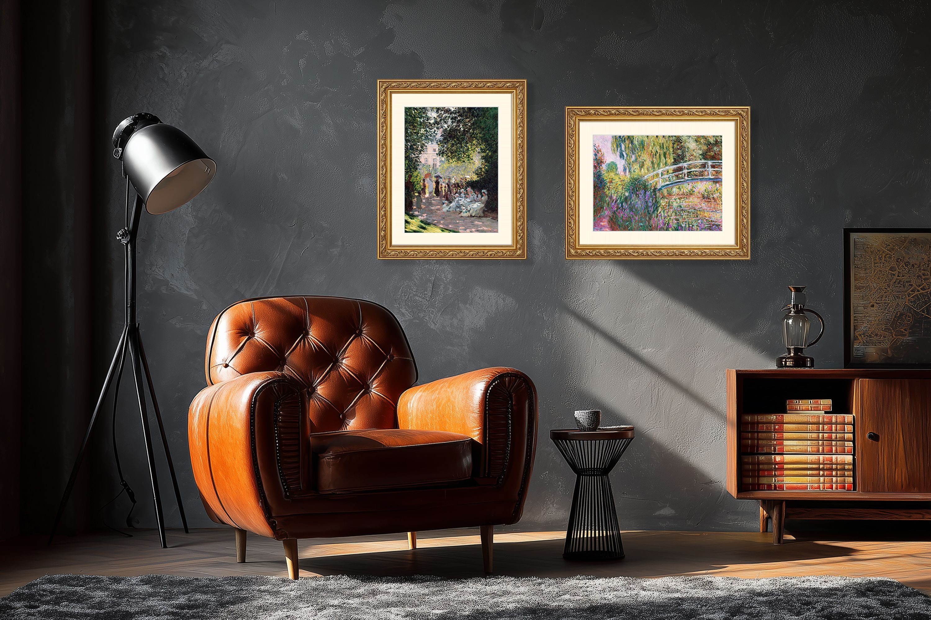 artissimo Bild mit Rahmen Wandbild gerahmt 53x63 cm Kunstdruck mit Passepartout & Barock-Rahmen, Claude Monet: The Parc Monceau