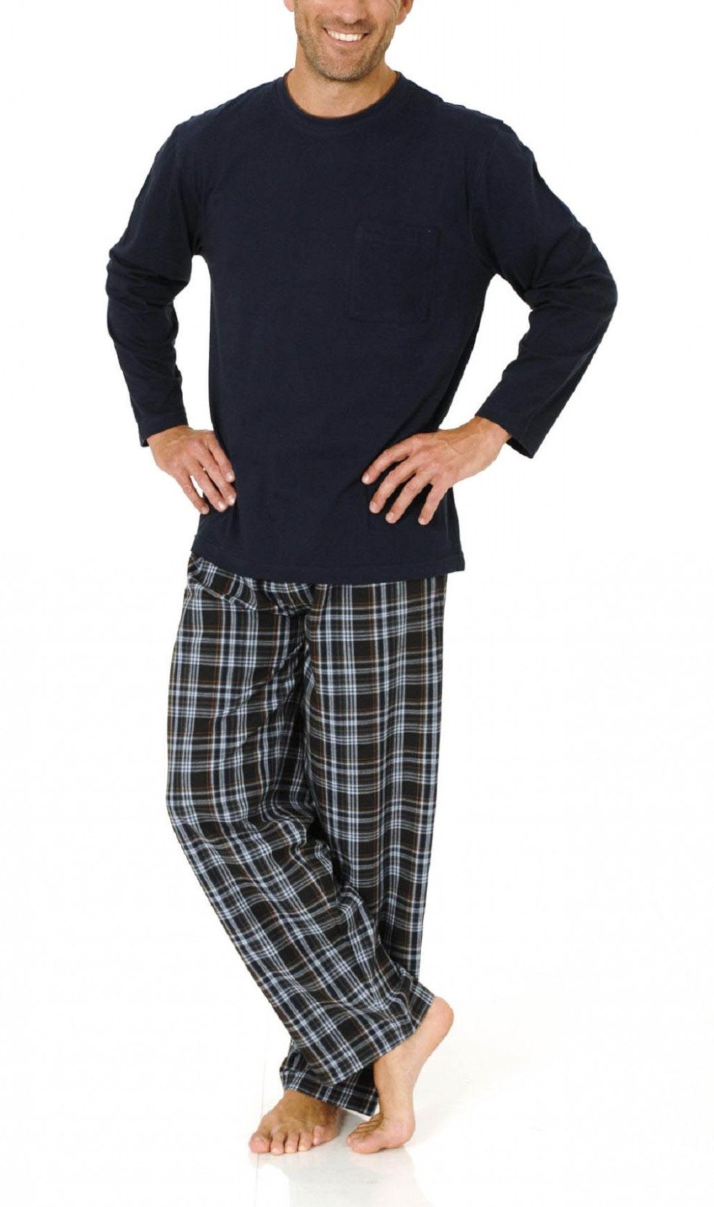 Normann Pyjama Herren Pyjama Mix& Match Schlafanzug, Hose gewebt, Oberteil Wirkware