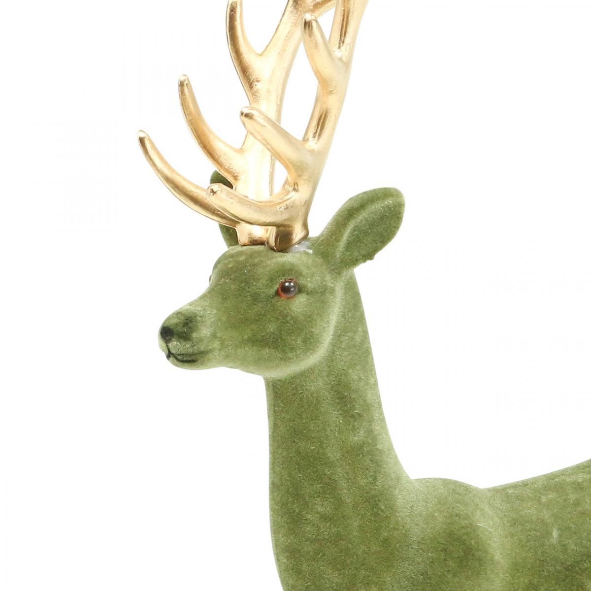 Florists Products Weihnachtsmann Deko Hirsch Figur Rentier Beflockt Grün Gold Weihnachtsdeko