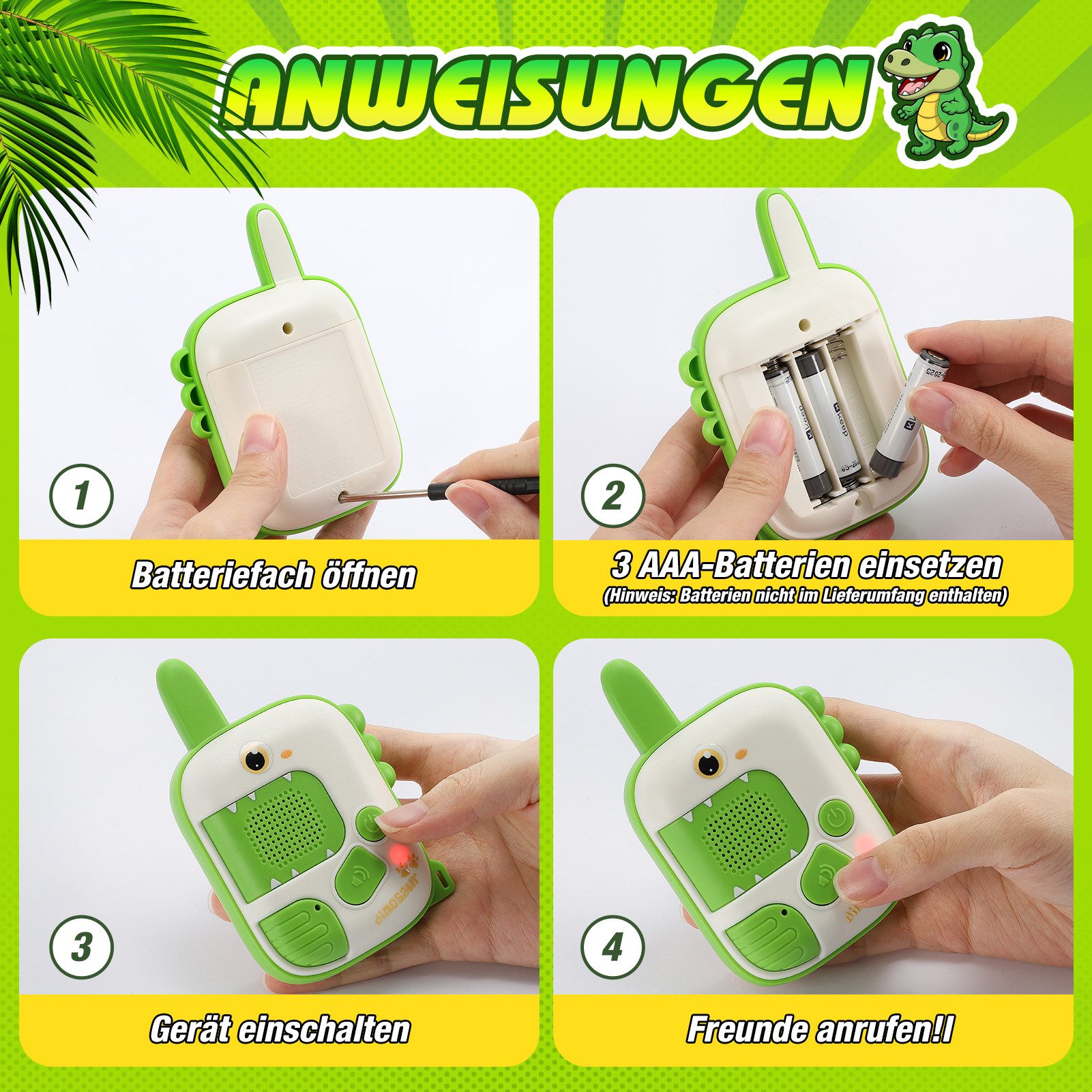 Wootoy Walkie Talkie Funkgeräte Kinder Walkie Talkie Spielzeug klare Sprachübertragung, (mit Reichweite von bis zu ca. 300 m, 2-St., Kompaktes ergonomisches Design mit praktischen Trageschlaufen), Robustes Gehäuse für den täglichen Einsatz im Innen- und Außenbereich