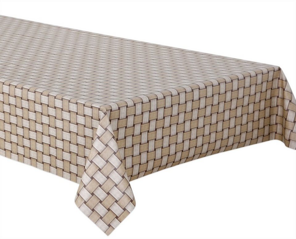 Beautex Tischdecke Wachstuchtischdecke geprägt Rattan Beige abwischbar  Garten Tischdecke (1-tlg)