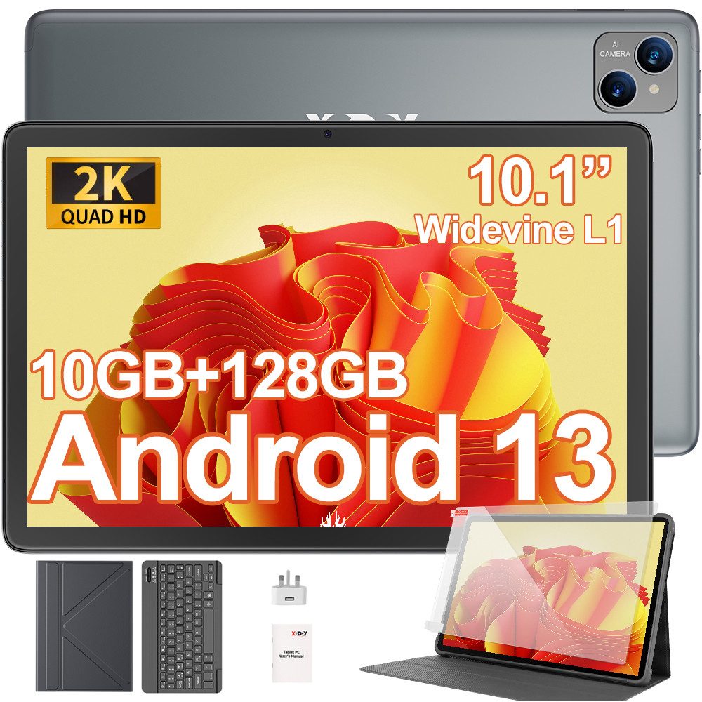 Android 13 mit Ledertastaturhülle, Ladekopfhalterung und Stift Tablet