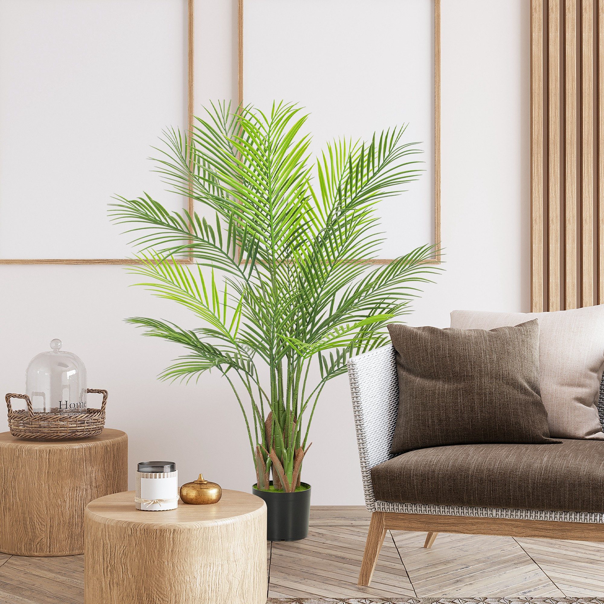 Kunstpflanze Künstliche Palme Kunstpalme mit 22 Palmenwedel Groß im Topf Areca-Palme, HOMCOM, Höhe 120 cm, für Wohnzimmer Schlafzimmer Büro Garten Moderne Dekoration Geschenk