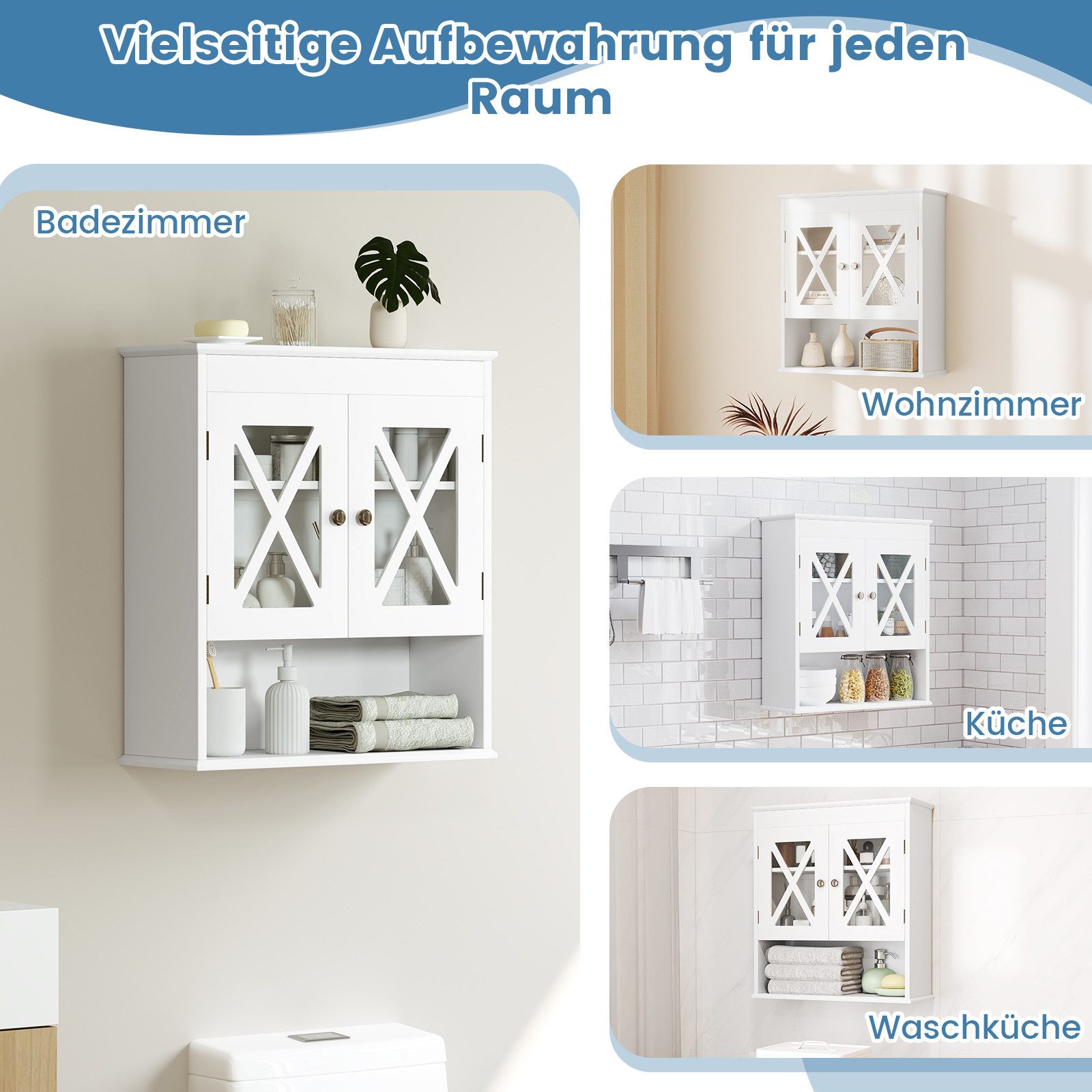 KOMFOTTEU Hängeschrank Badezimmerschrank mit verstellbarem Regal, 2 transpa günstig online kaufen