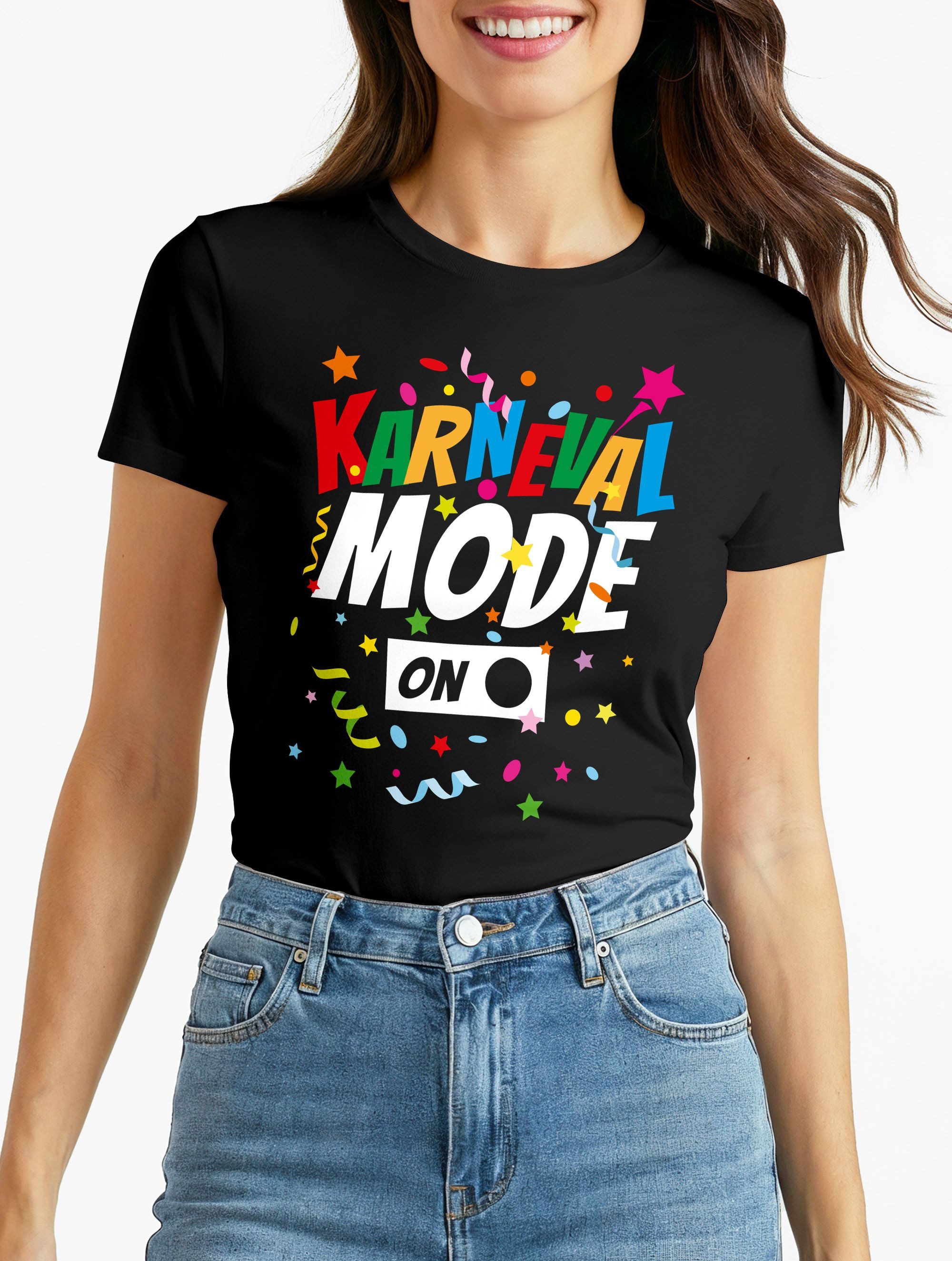 Print-Shirt Damen T-Shirt Karneval Fasching Spruch Konfetti Motiv Kostüm-Ersatz