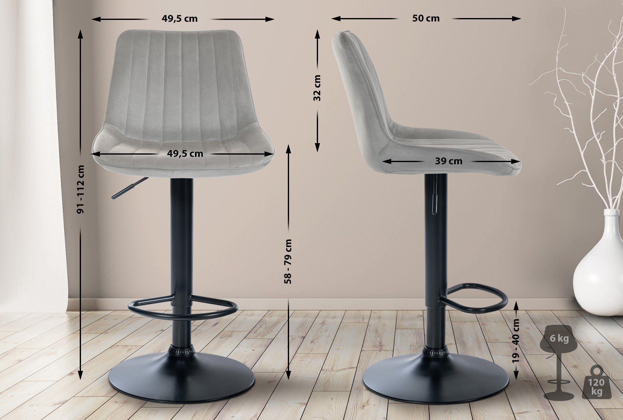 CLP Barhocker Toni Samt (2er Set, günstig online kaufen