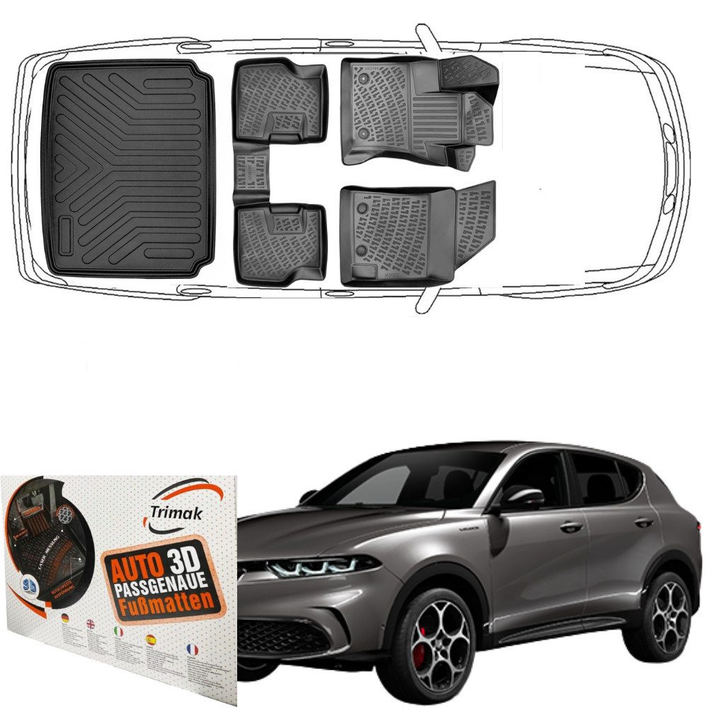 Trimak Passform-Fußmatten Oder Kofferraumwanne Oder Set kompatibel mit Alfa Romeo Tonale, Alfa Romeo Tonale ab 2022 Gummimatten Auto & Untere Kofferraummatte