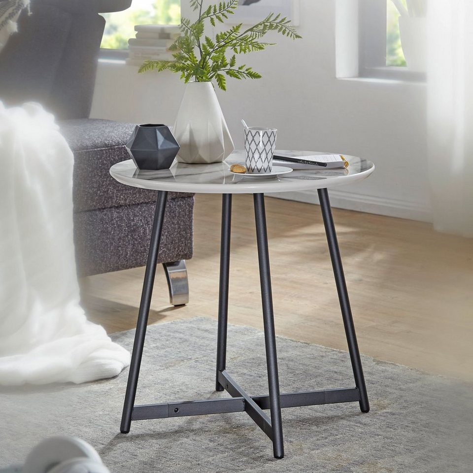 Beistelltisch weiß mit Dekoration Metall Deko Tablett Tisch Design Dekotisch