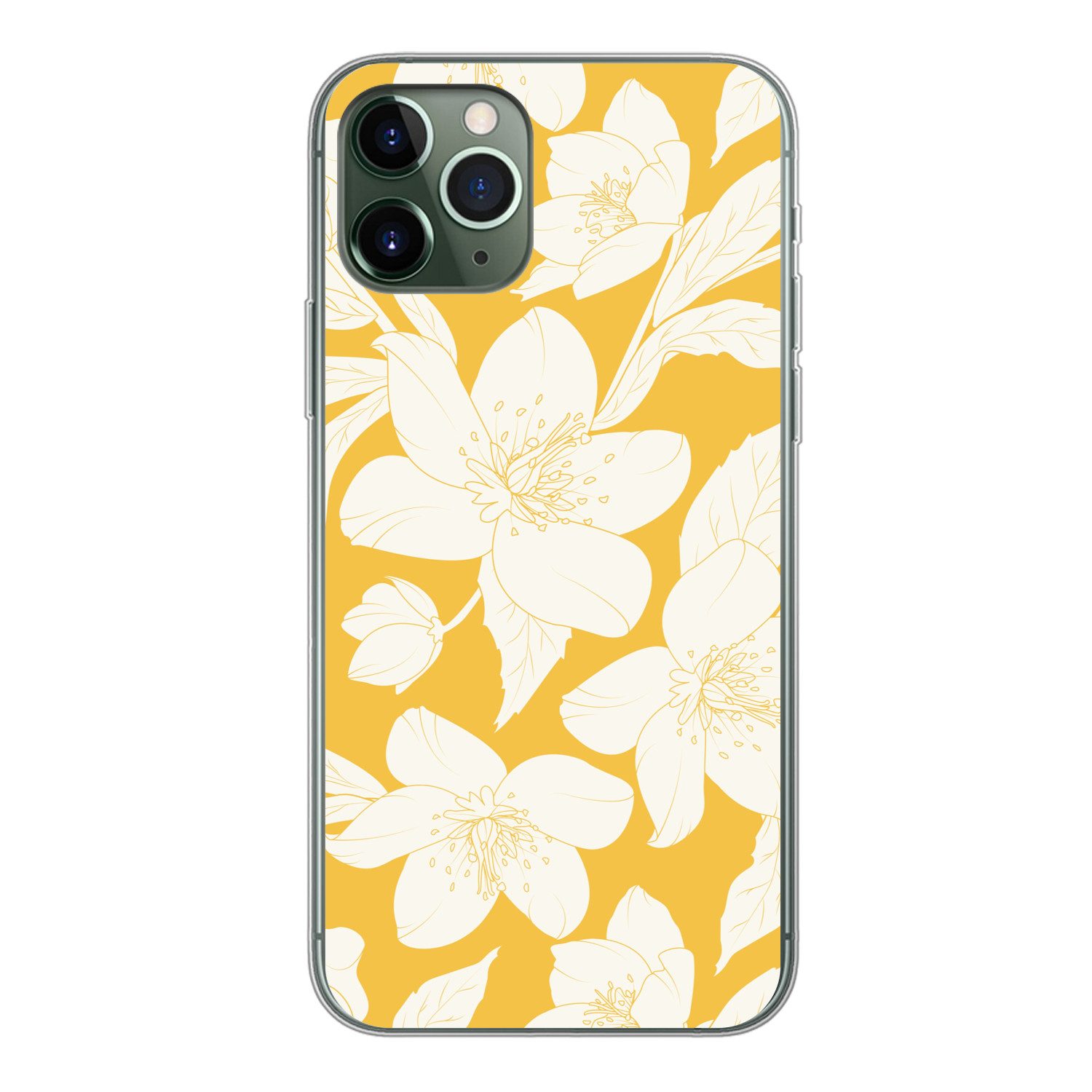 MuchoWow Handyhülle für Apple iPhone 11 Pro Blumen - Muster - Gelb - Weiß, Smartphone-Bumper, Print, Handy Schutzhülle Dünn