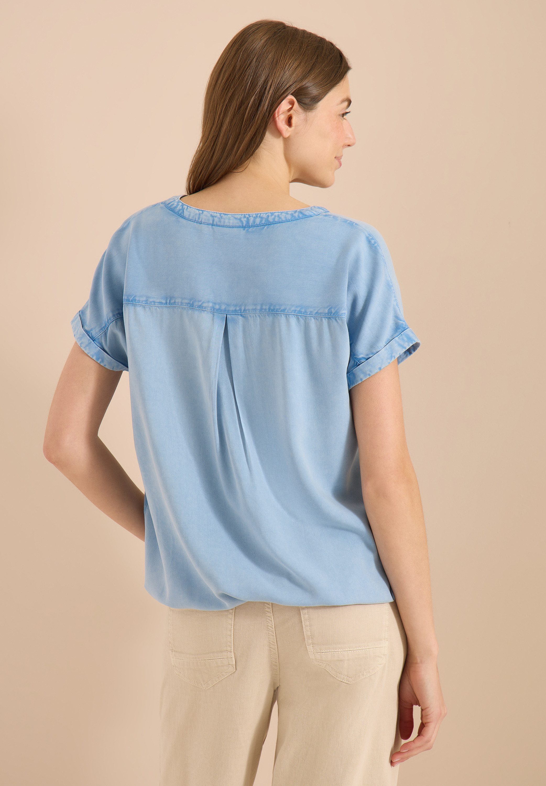 CECIL Kurzarmbluse in Denim-Optik