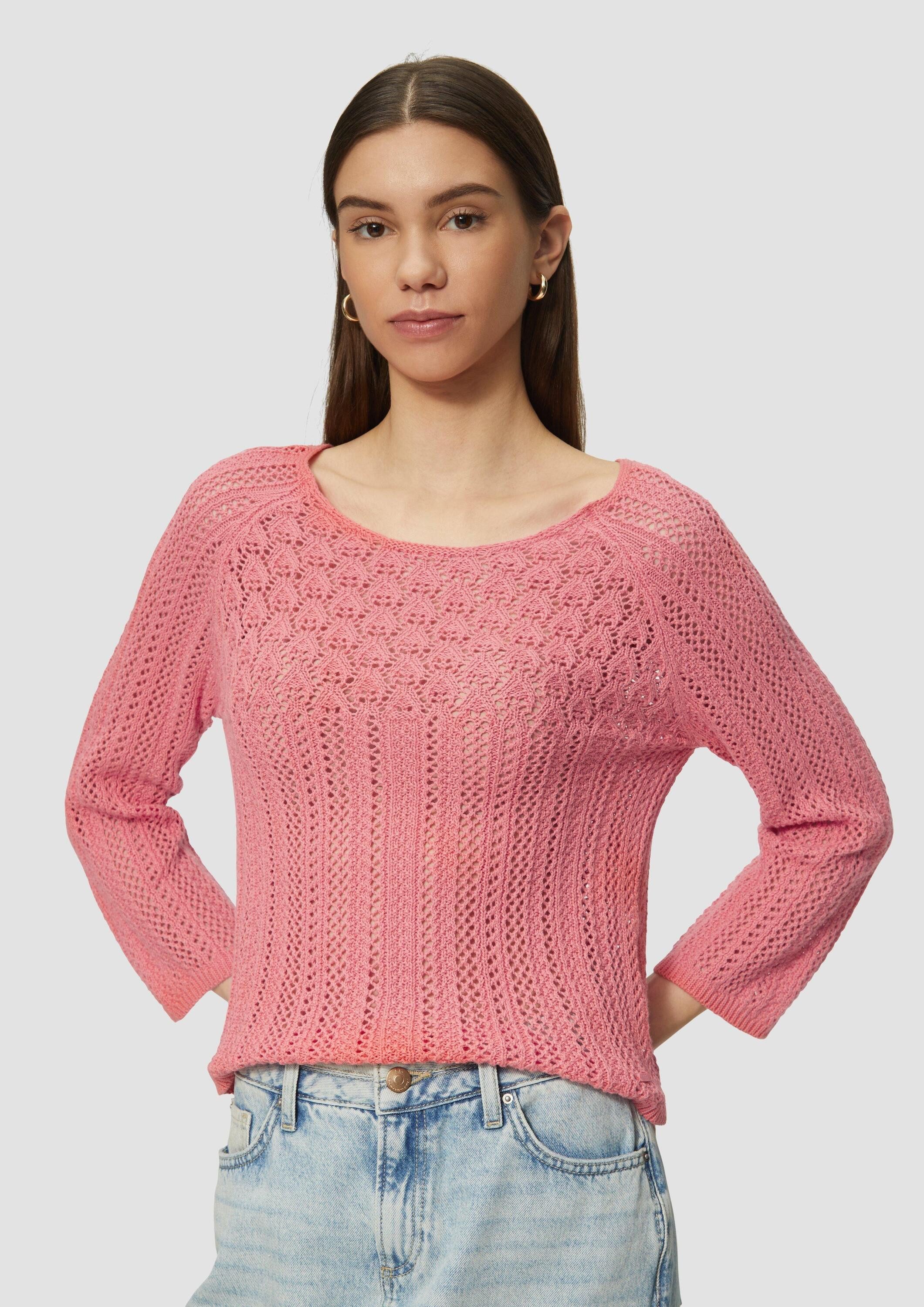 QS 3/4 Arm-Pullover Strickpullover Pullover in Häkeloptik günstig online kaufen