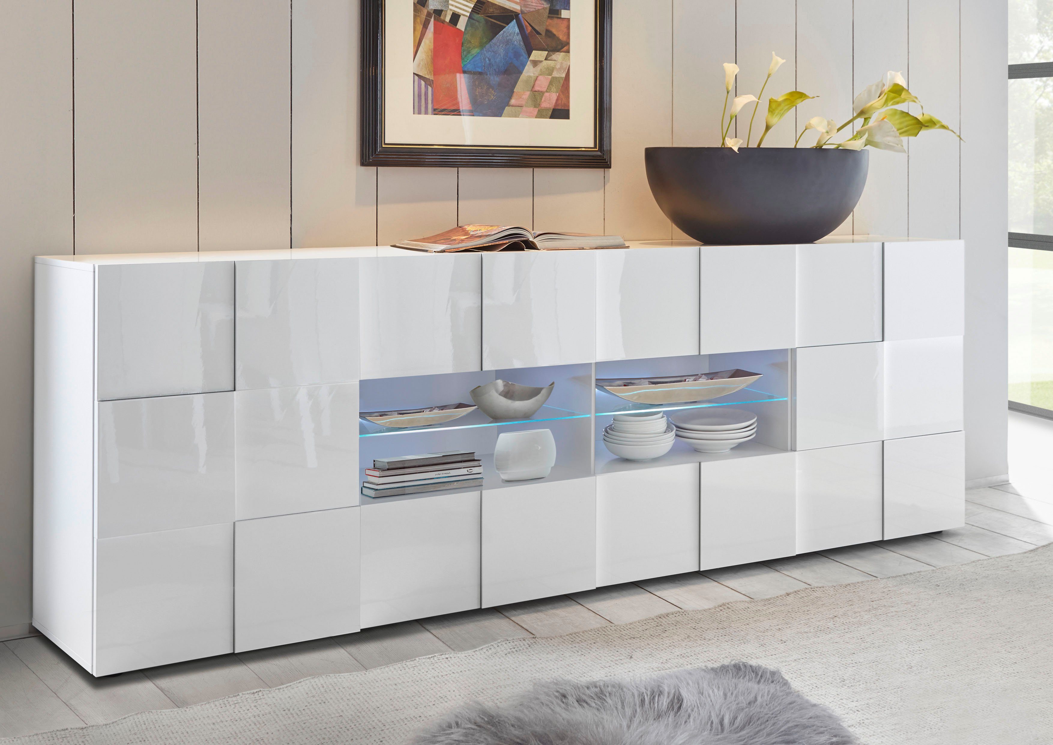 LC Sideboard Dama, Breite 241 cm Weiß Hochglanz Lack