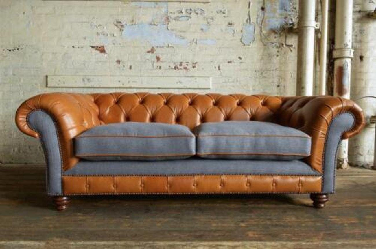 JVmoebel 3-Sitzer Sofa 3 Sitzer design Braun Chesterfield Polster Sitz Leder Textil, Made in Europe