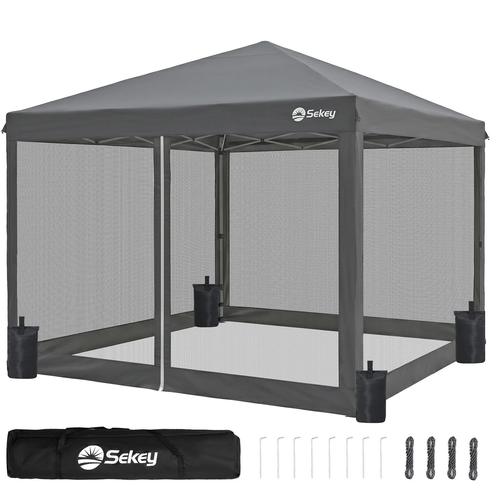 Sekey Faltpavillon Pop Up Pavillon 3x3 m mit Moskitonetz, Gartenpavillon mit 4 Sandsäcke, Pavillon Wasserdicht, Höhenverstellbar, für Garten Party Camping
