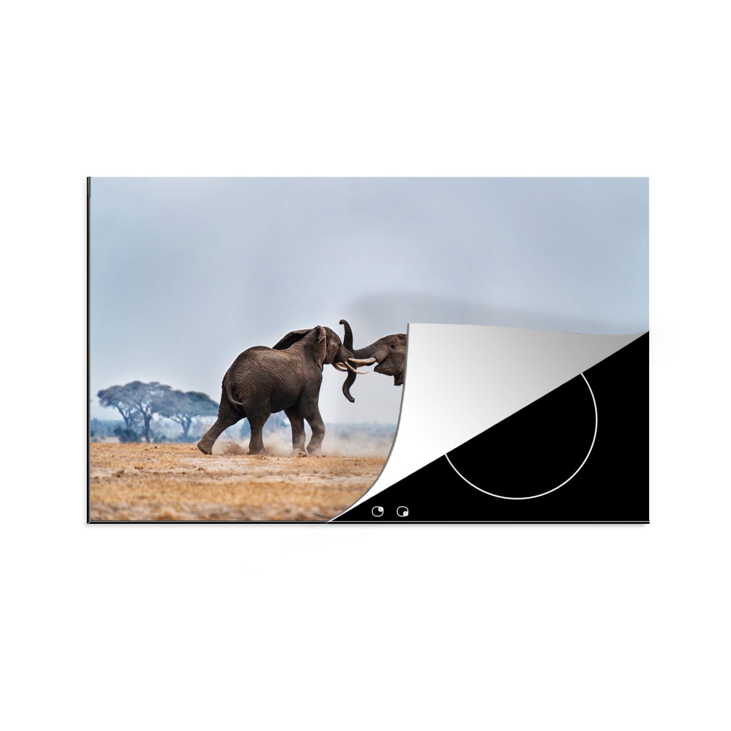 MuchoWow Herdblende-/Abdeckplatte tlg), Ceranfeldabdeckung Elefant küche, - die Induktionskochfeld (1 81x52 Tiere Schutz cm, Flachland Natur, - für - Vinyl