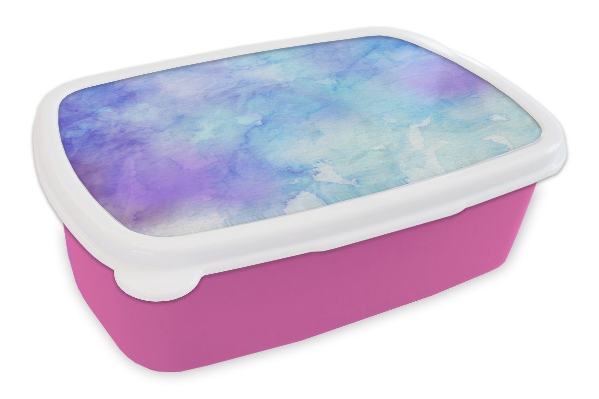 MuchoWow Lunchbox Aquarell - Lila - Hellblau, Kunststoff, (2-tlg), Brotbox für Erwachsene, Brotdose Kinder, Snackbox, Mädchen, Kunststoff rosa
