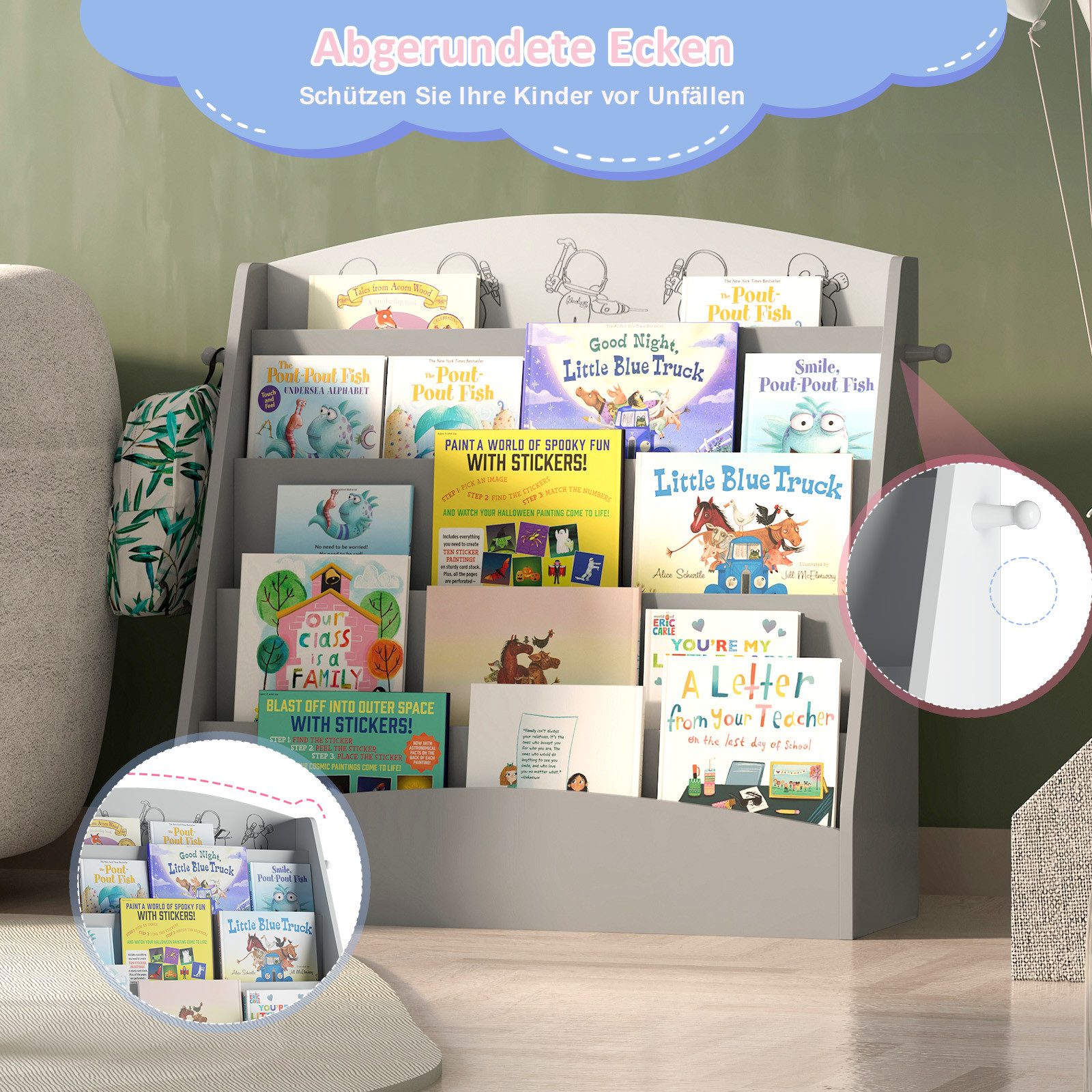 radelldar Bücherregal Kinderregal, mit 5 Ablagen & 2 Haken, Holz, 80x30x75c günstig online kaufen