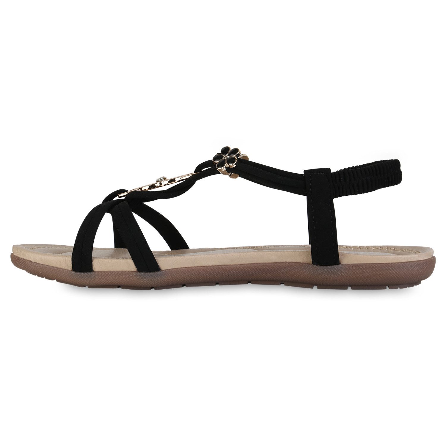 VAN HILL 841742 Riemchensandale Damen Riemchensandalen Sandalen Zierperlen Strass Sommer