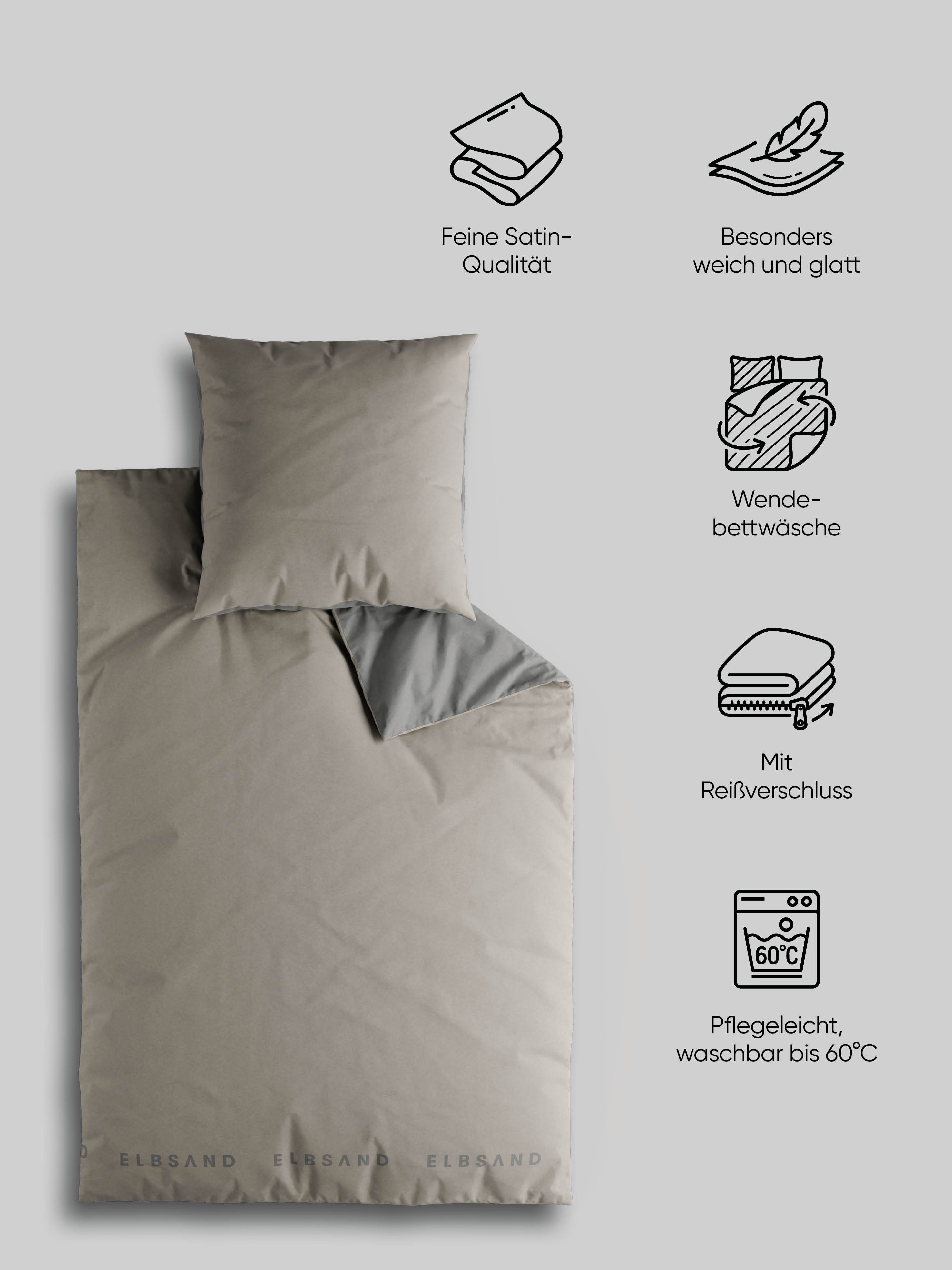 Elbsand Home Bettwäsche, 100% Baumwolle, Satin, 2 teilig