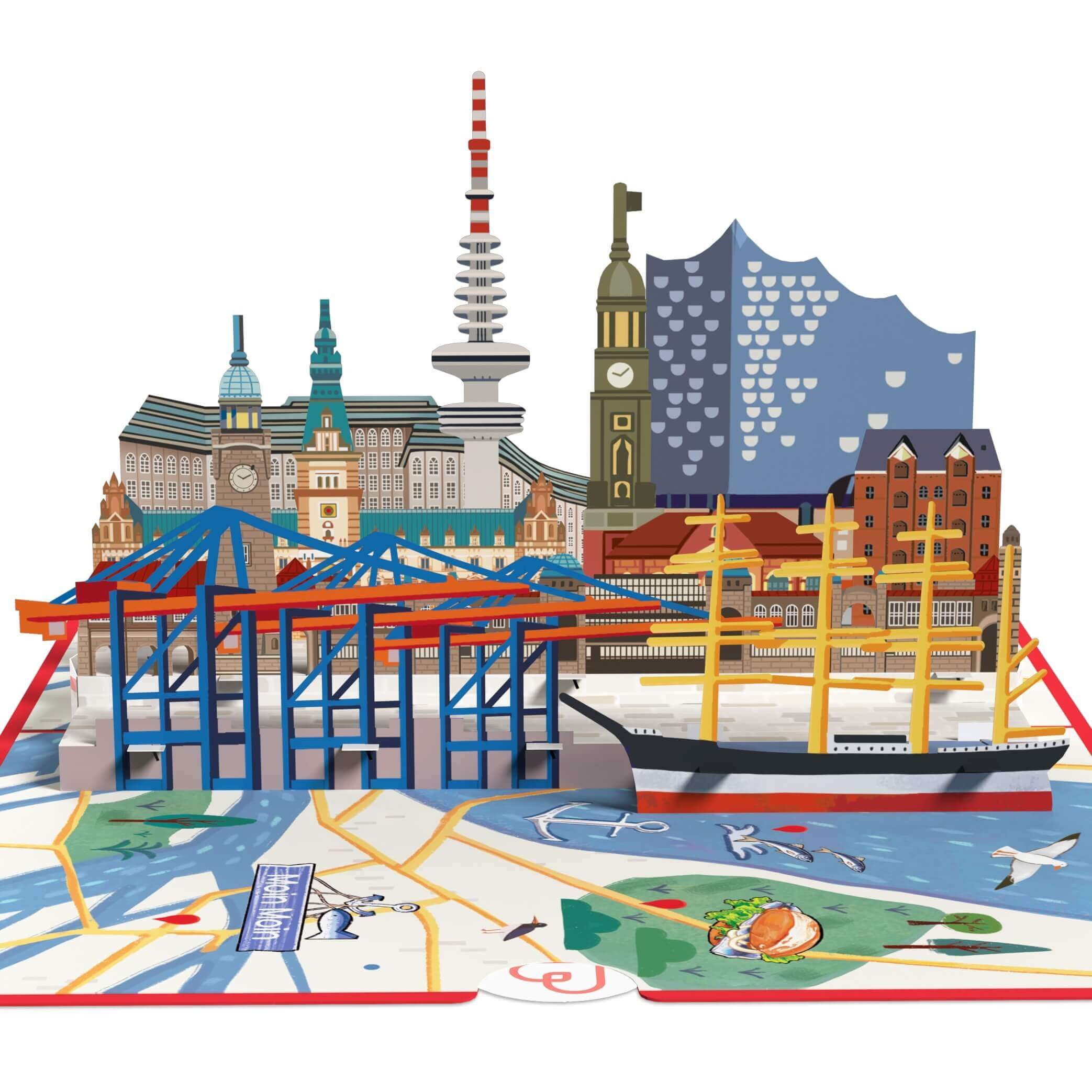 papercrush Geschenkkarte Hamburg Pop-Up Karte, Handgemacht