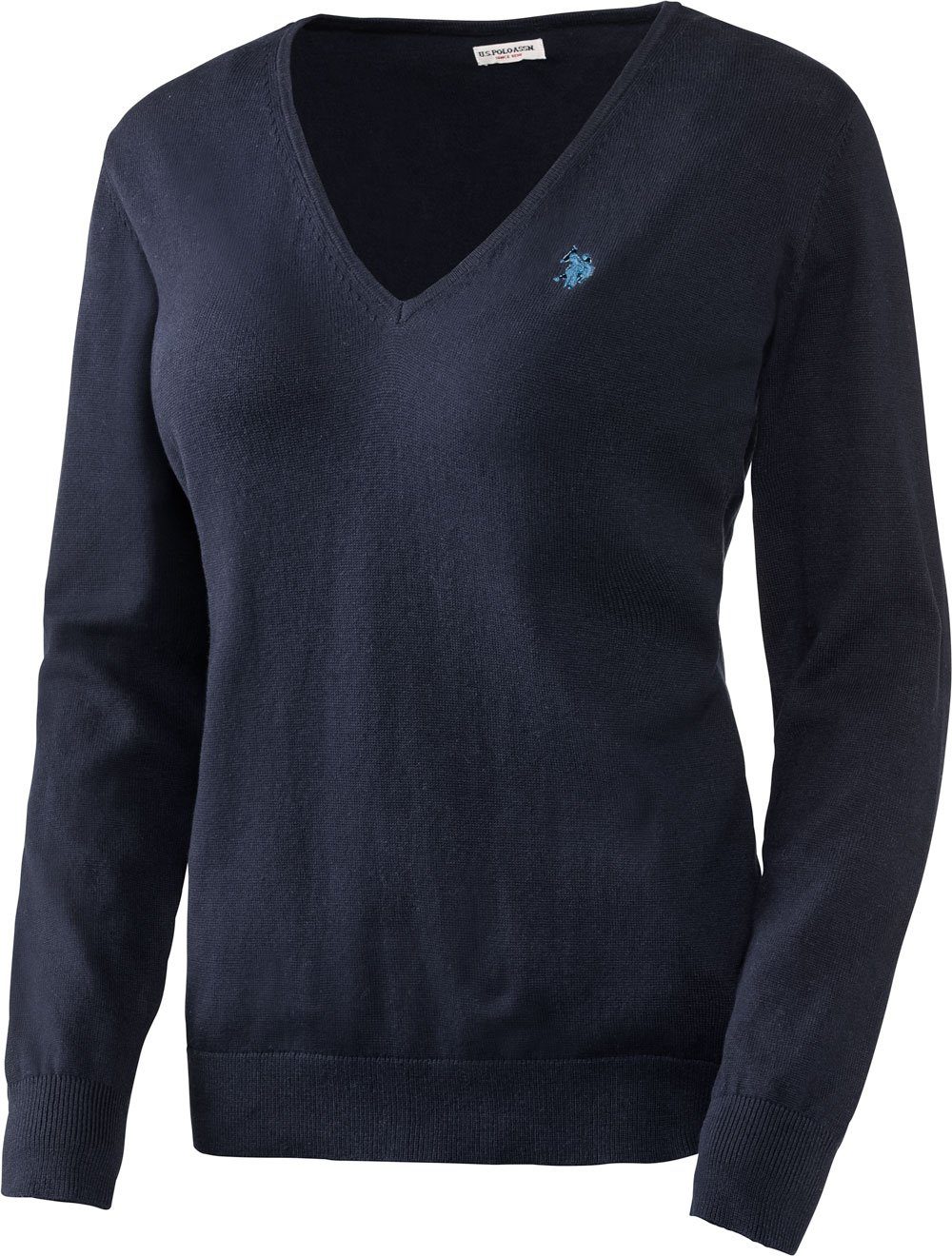 U.S. Polo Assn V-Ausschnitt-Pullover aus weichem Baumwollmix-Strick und leicht tailliert marine