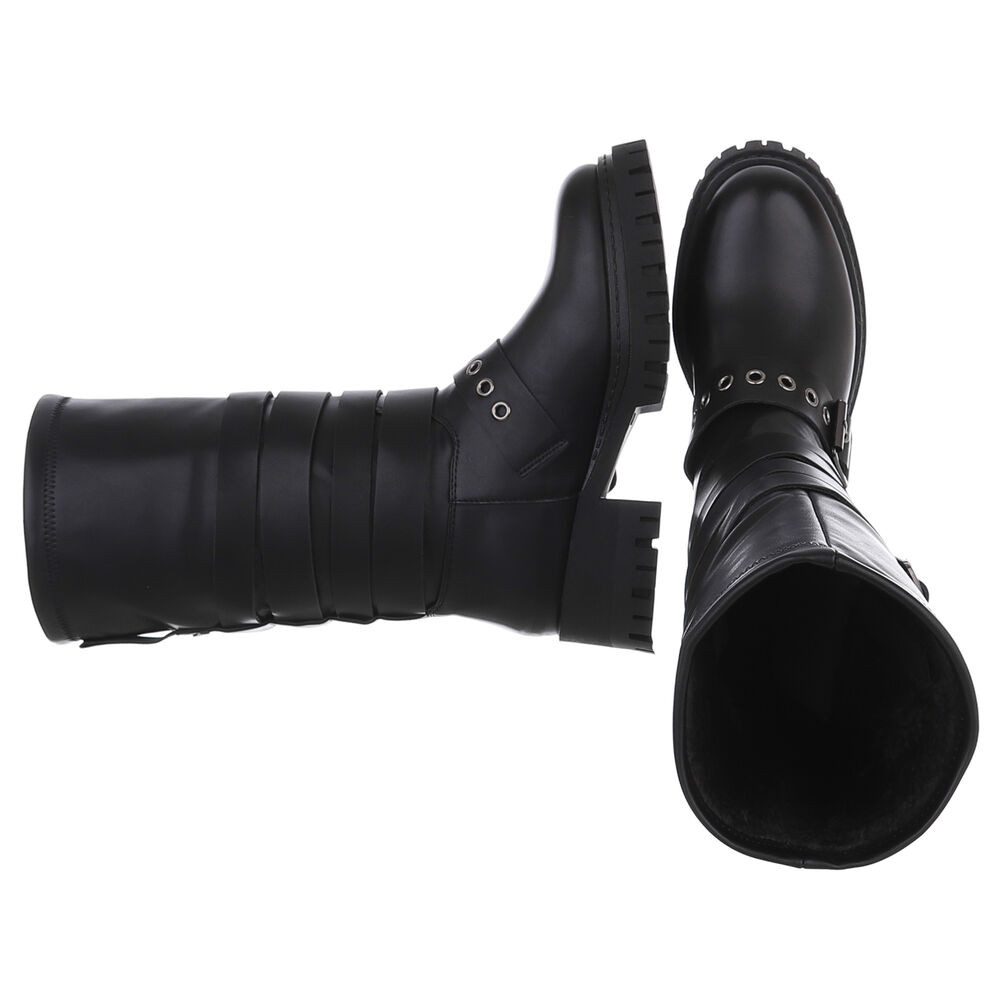 Ital-Design Modische Stiefel mit Schnallen und Reißverschluss für Damen Plateaustiefel (90482708) Blockabsatz Stiefel in Schwarz