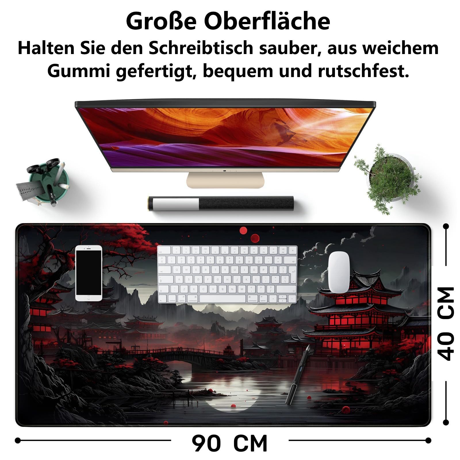 FOUORTUNATE-BEE Mauspad Großes Mauspad 40x90cm mit Nähten an den Rändern (Unterseite aus rutschfestem Gummi) – Bild 5 von 5
