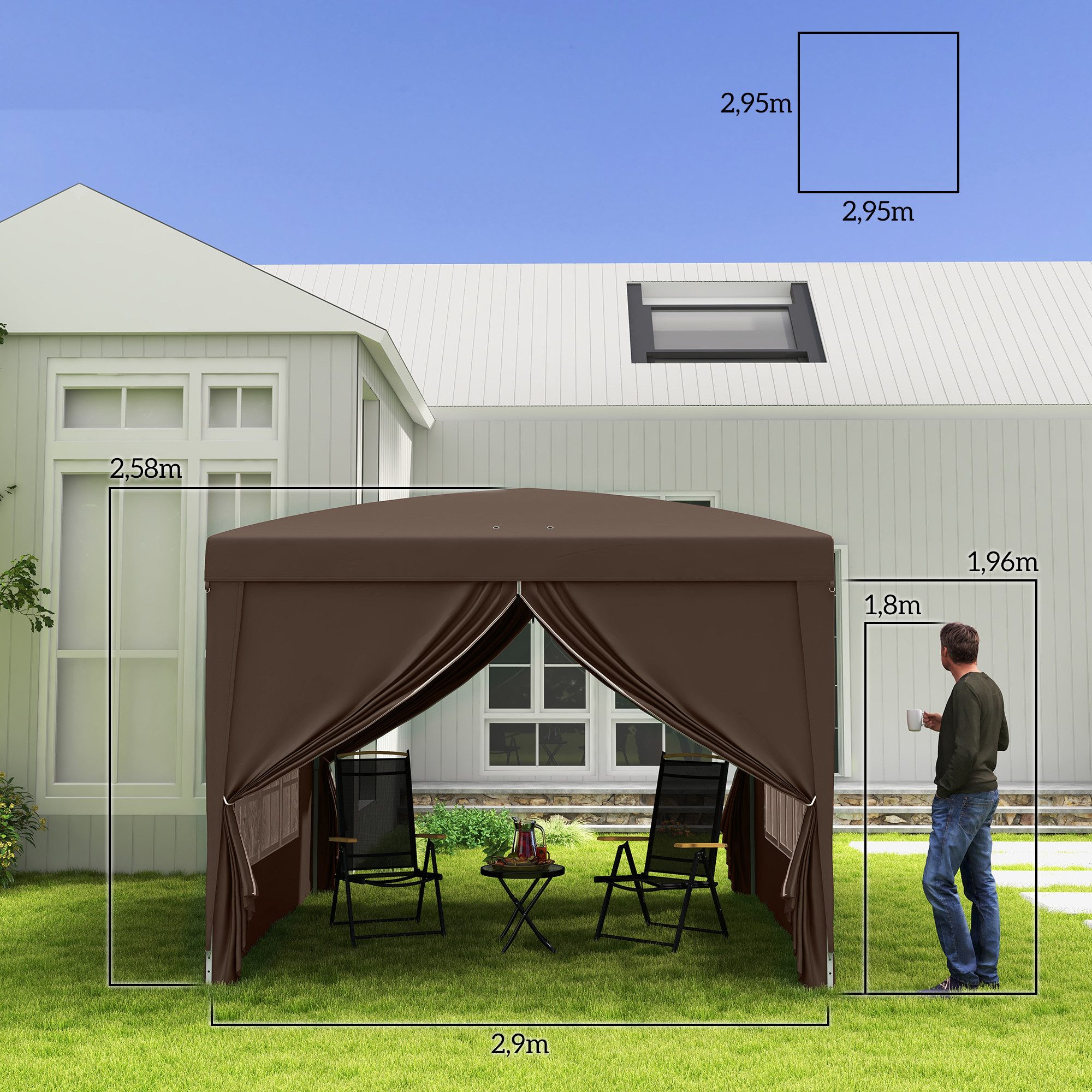 Thumbnail - MC Star Pavillon ca.3x3m, wasserabweisend Stabil Winterfest Pop-up Faltpavillon, Faltbar Partyzelt Gartenzelt mit 4 Seit...