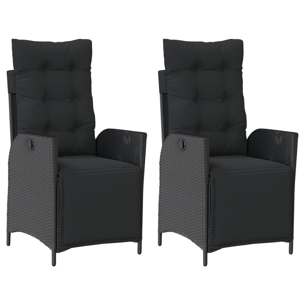 vidaXL Gartensessel, Outdoor Sessel mit Fußteil 2 Stk. Verstellbar Schwarz Poly Rattan