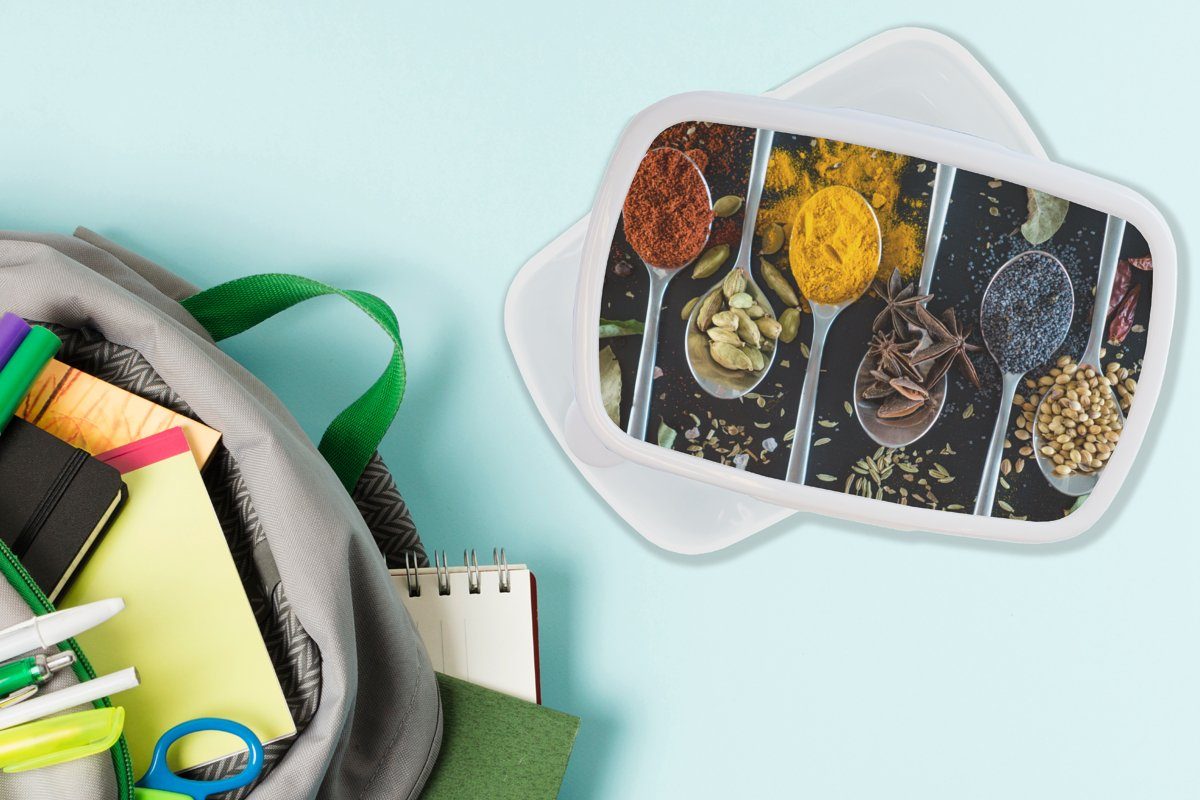 MuchoWow Lunchbox Löffel - Brotdose, Erwachsene, - Gewürze Kunststoff, Mädchen - Kräuter Tisch, Jungs Brotbox - Kinder Essen und und (2-tlg), weiß für für