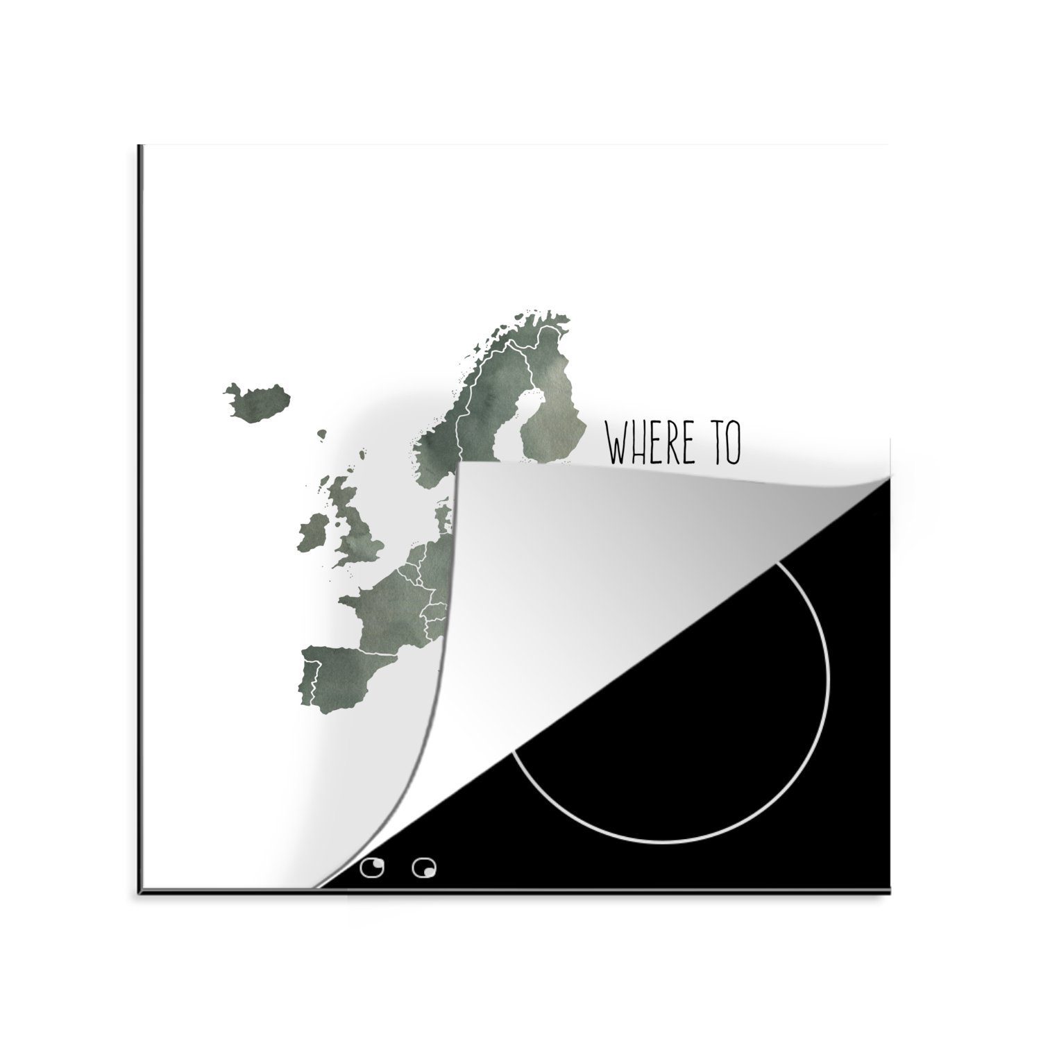 MuchoWow Herdblende-/Abdeckplatte Karten - Europa - Briefe - Zitat, Vinyl, (1 tlg), 78x78 cm, Ceranfeldabdeckung, Arbeitsplatte für küche